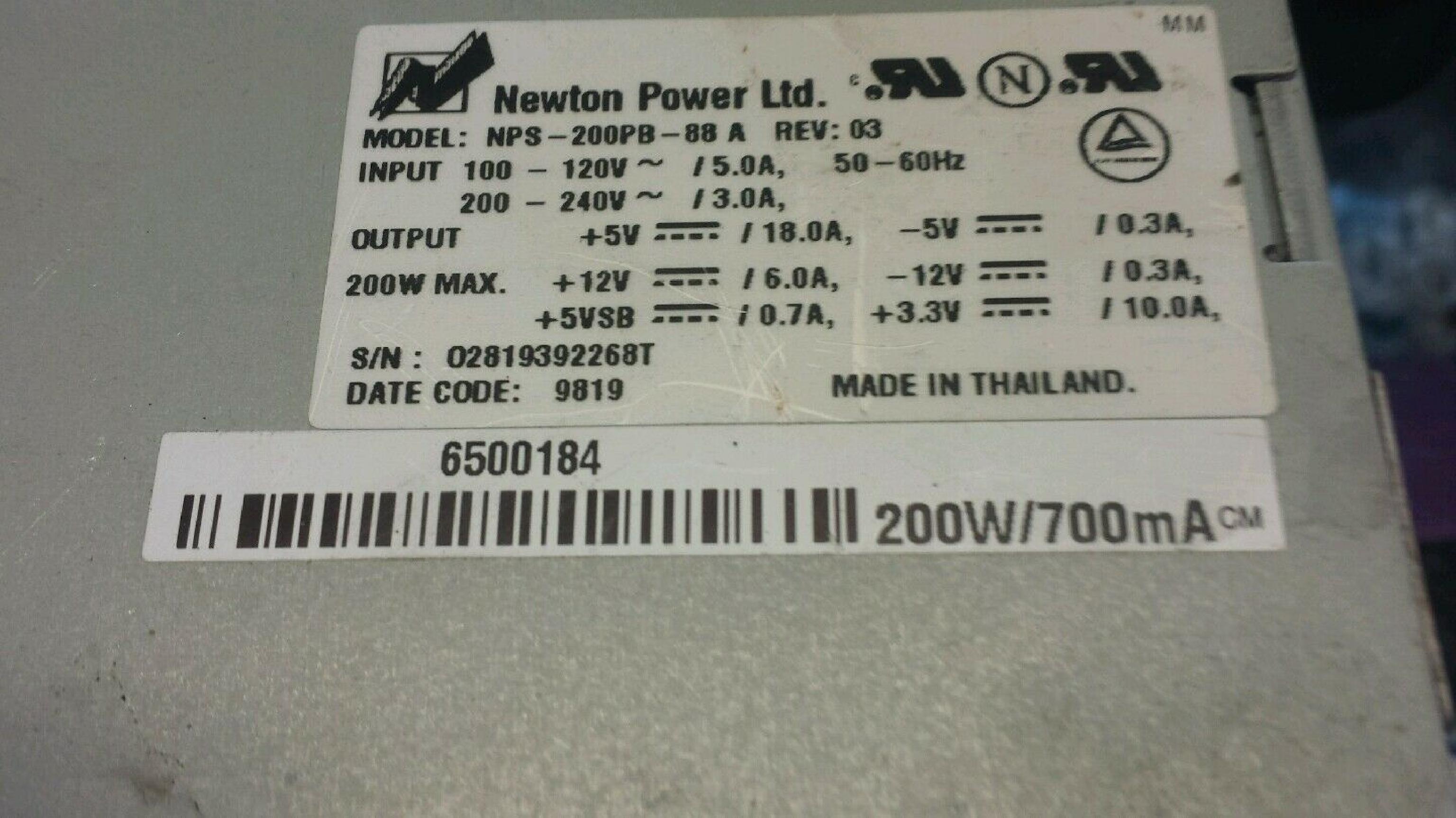 NEWTON POWER LTD 6500184 POWER SUPPLY WITH EXTERNAL FAN