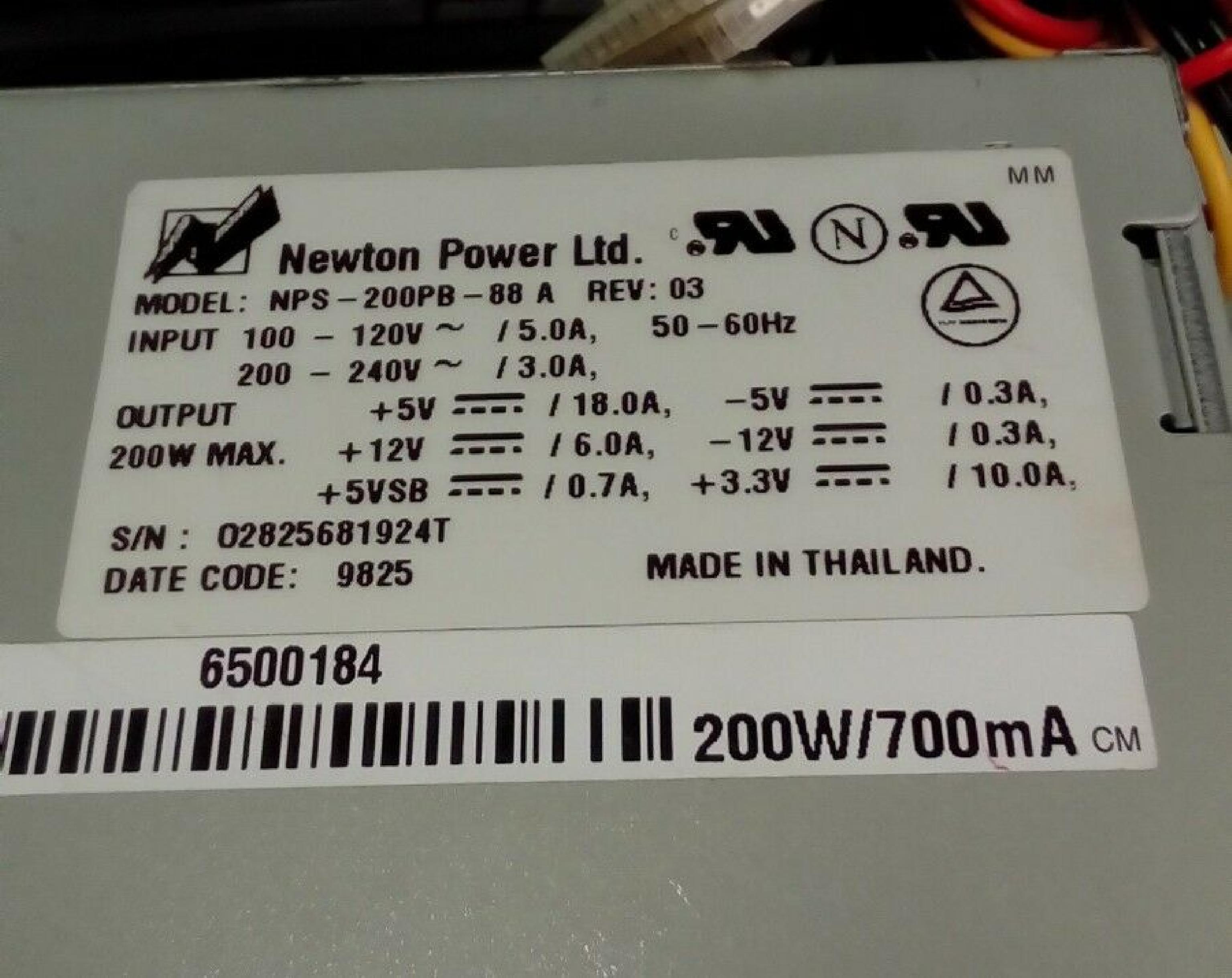 NEWTON POWER LTD 6500184 POWER SUPPLY WITH EXTERNAL FAN