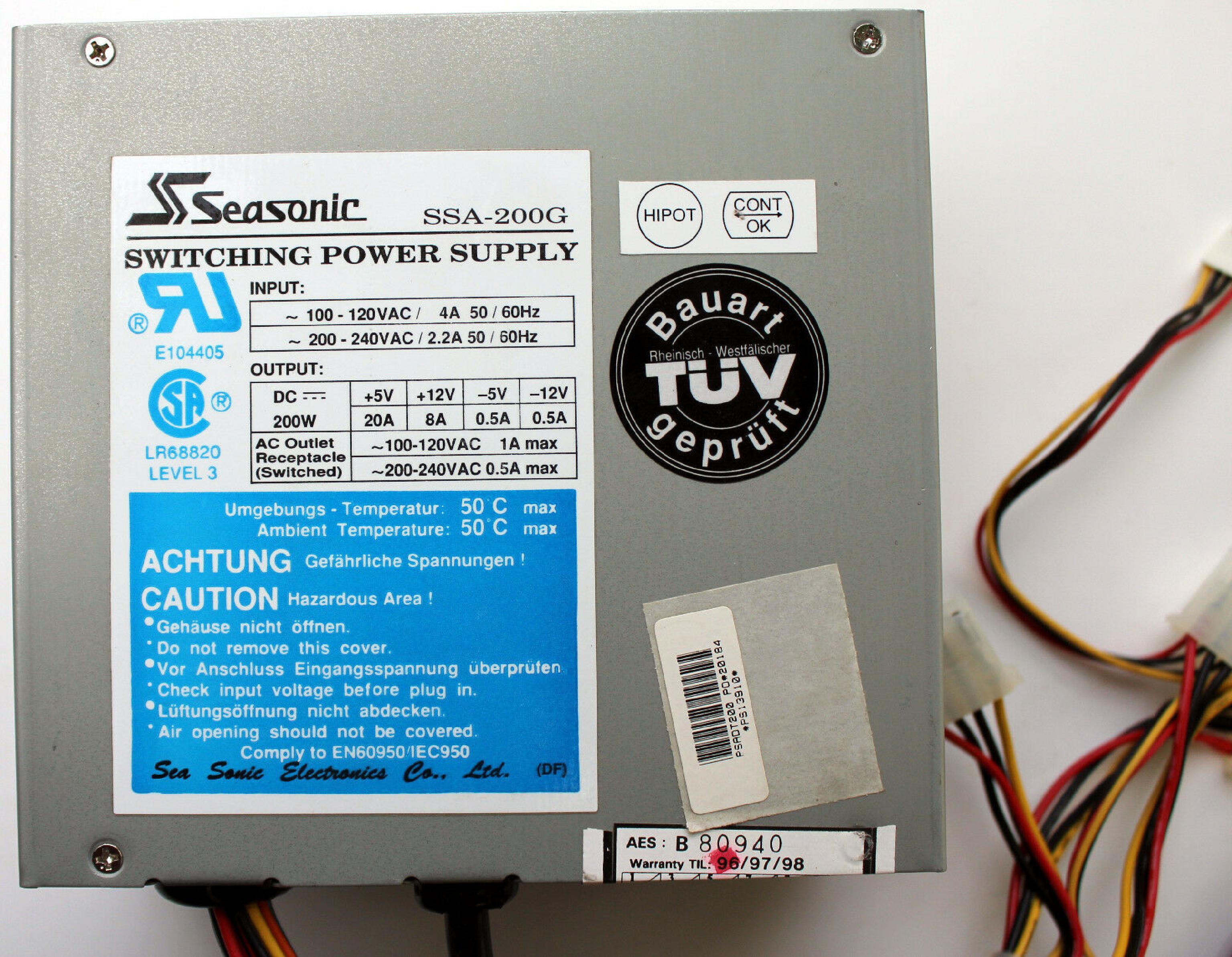 SEASONIC SSA-200G 200W AT STYLE POWER SUPPLY