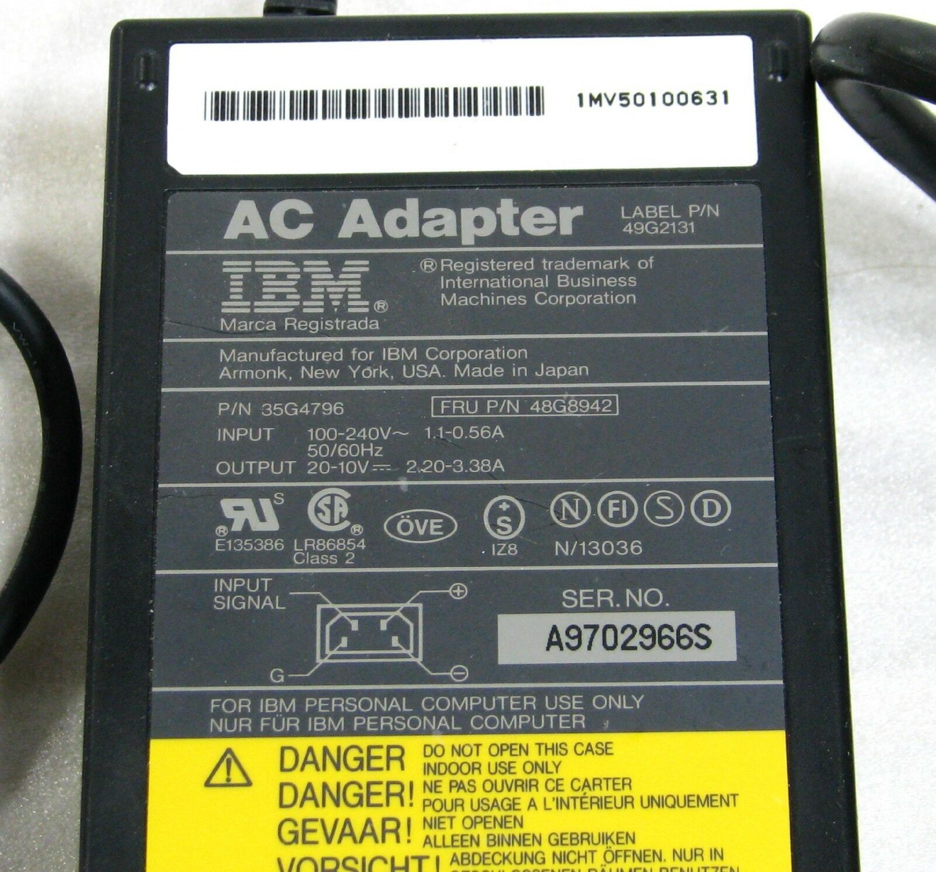 IBM 49G2131 THINKPAD AC ADAPTER 20V 2A 10V 3.38A