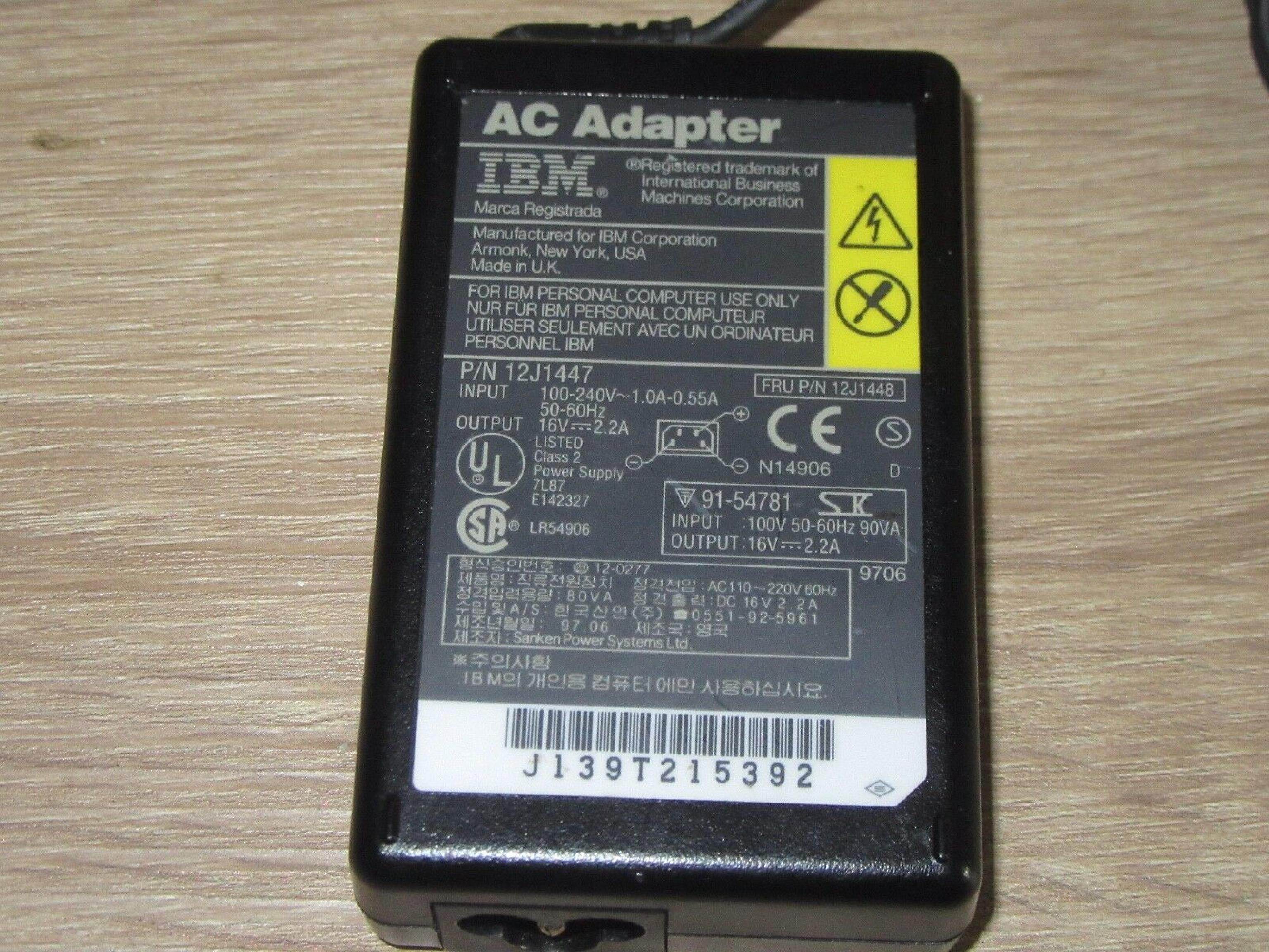 IBM 12J1447 AC ADAPTER 16V 2.2A