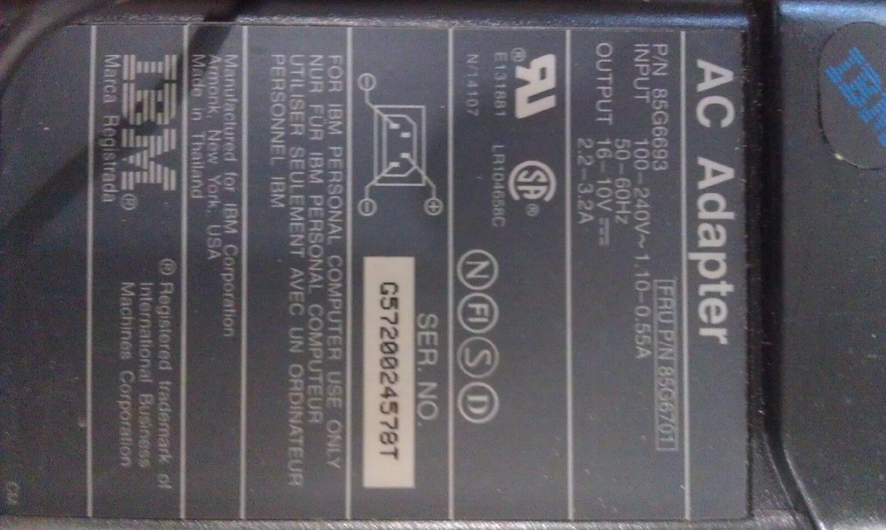 IBM 85G6693 THINKPAD AC ADAPTER 16V 2.2A 10V 3.2A