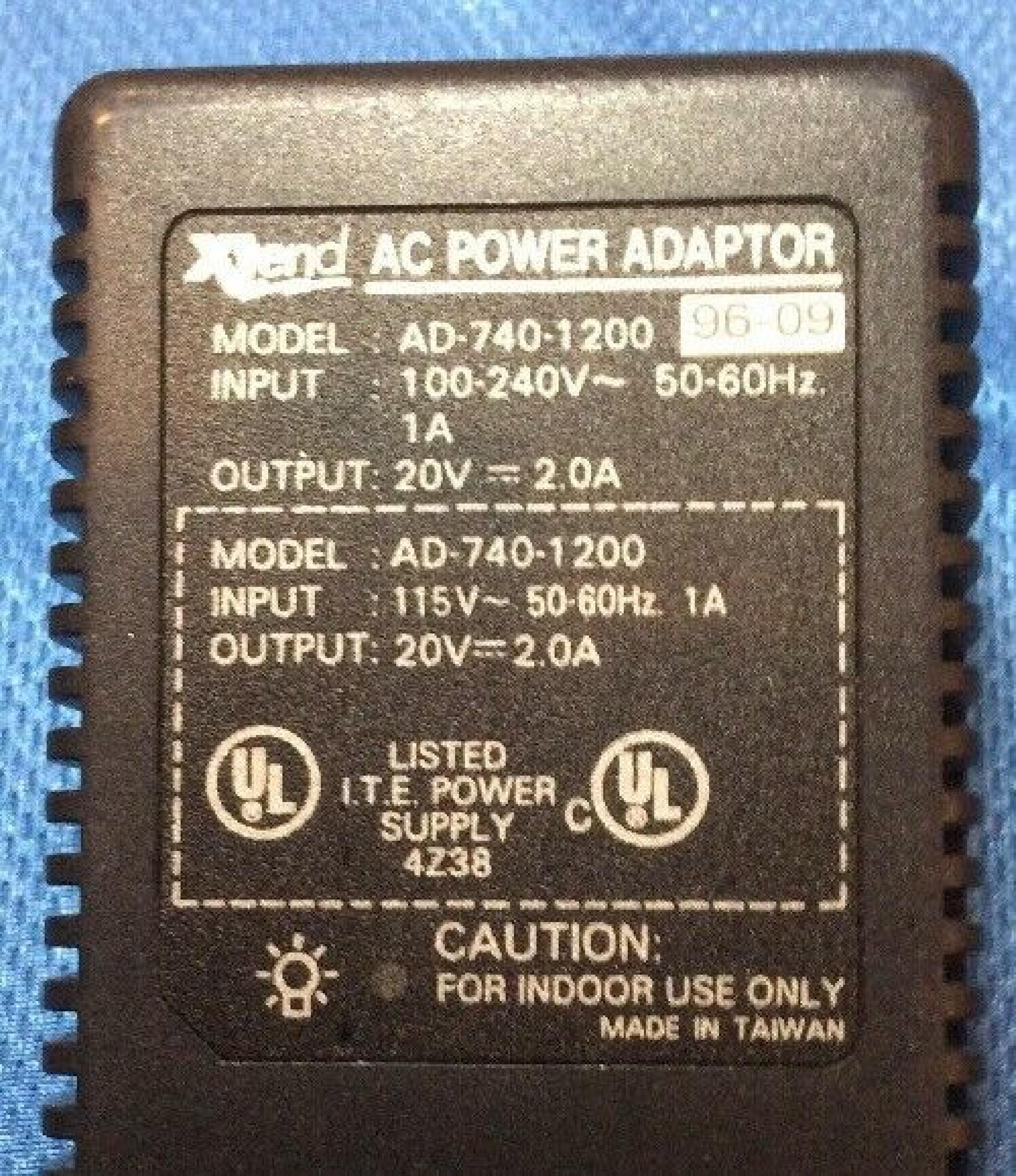 XTEND AD-740-1200 AC ADAPTER 20V 2A