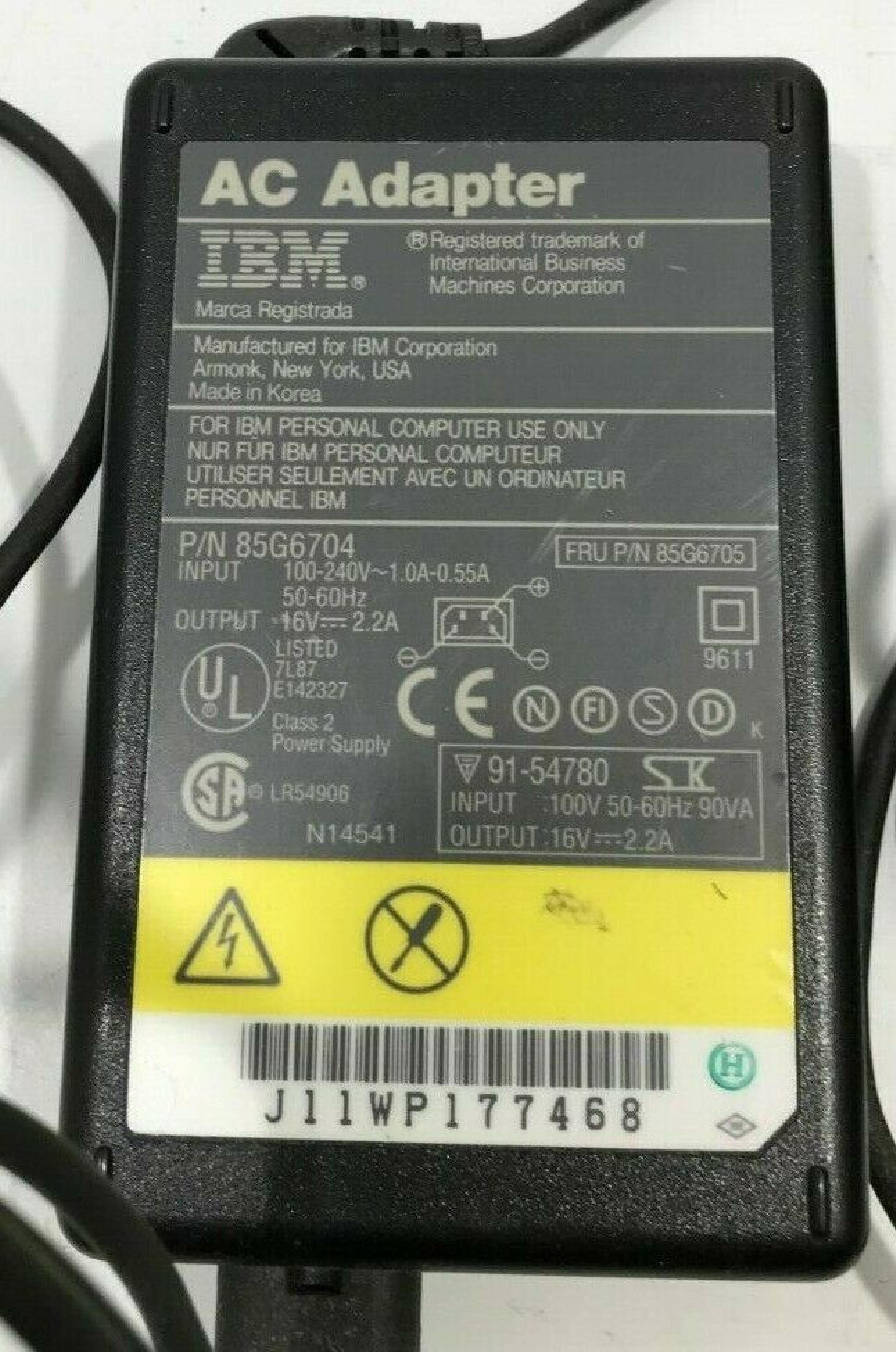 IBM 85G6705 THINKPAD AC ADAPTER 16V 2.2A DC WITH 4 PIN CONNECTOR