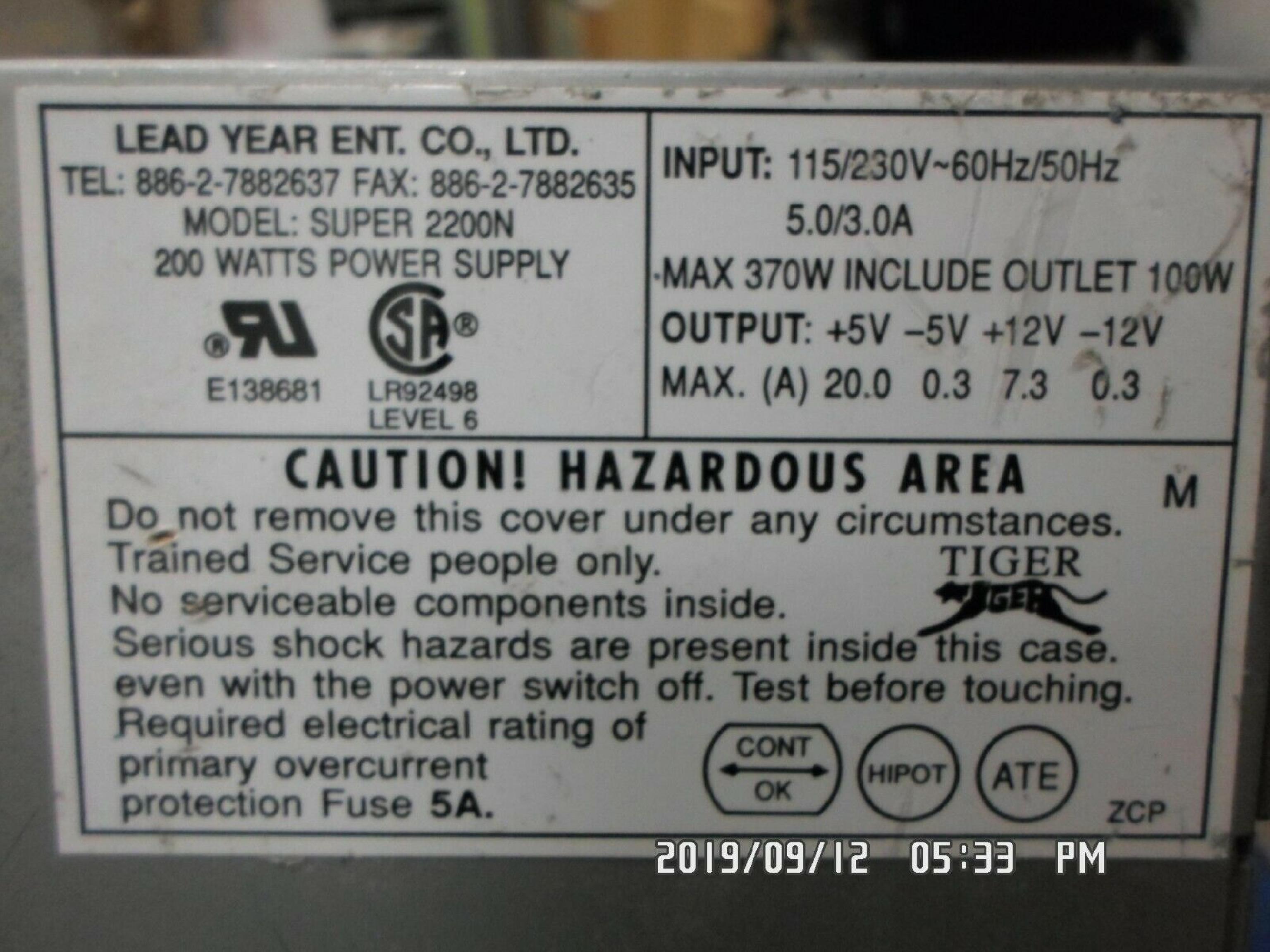 LEAD YEAR SUPER 2200N AT POWER SUPPLY