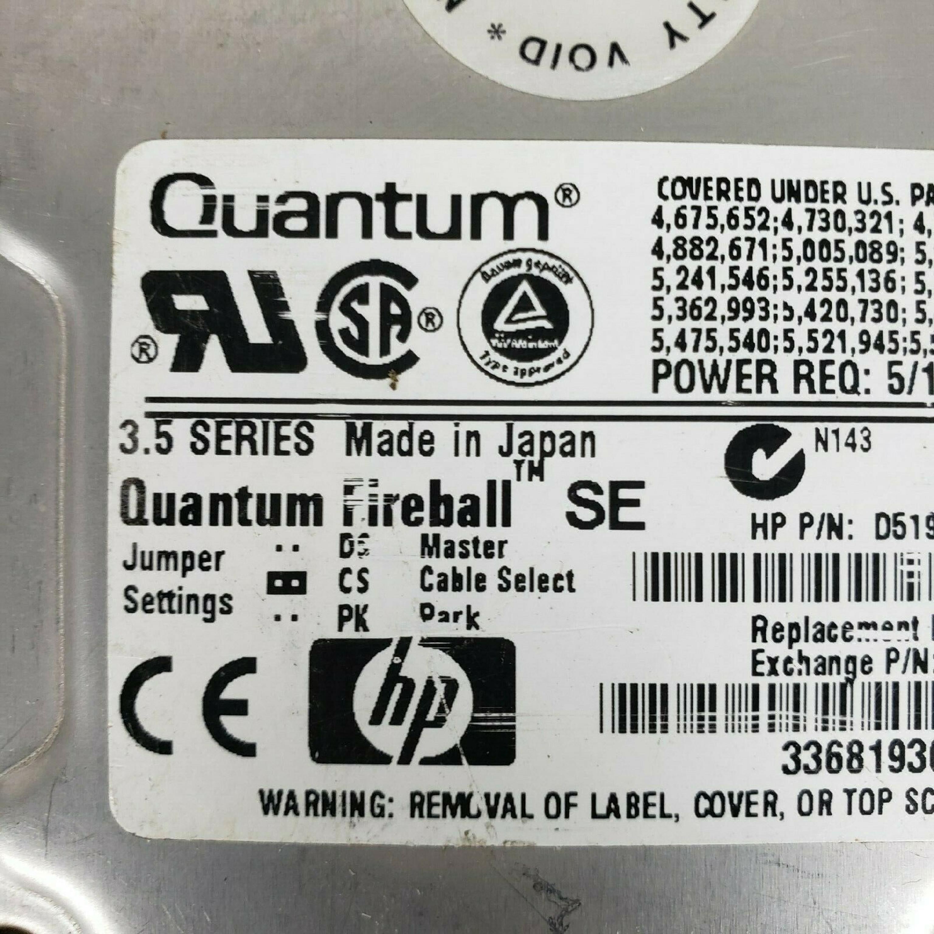 QUANTUM SE64A101 6.4GB IDE 3.5INCH DRIVE