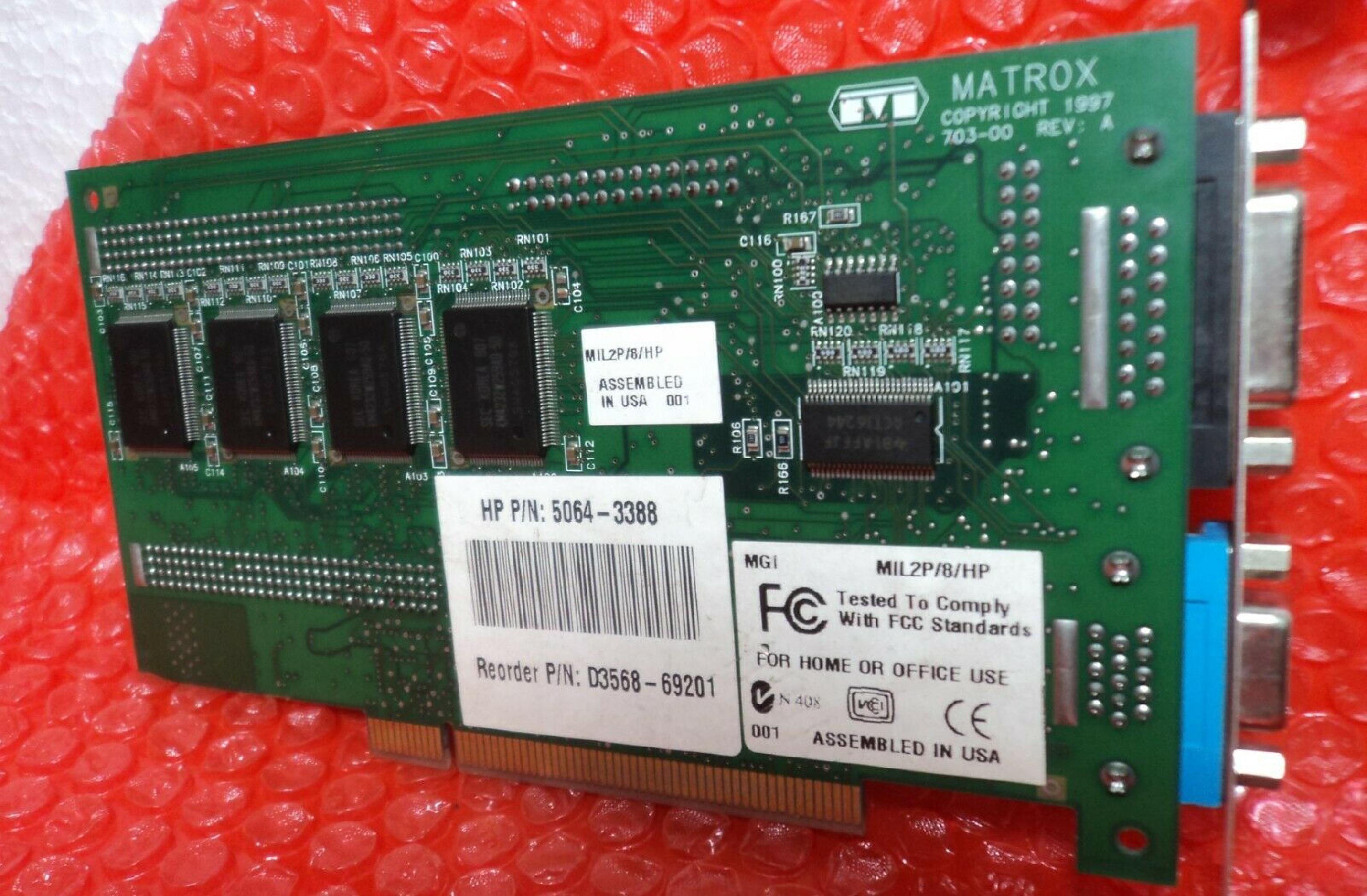 HEWLETT PACKARD / HP / MATROX D3568-69201 PCI VIDEO CARD MILLENNIUM II 8MB WITH VGA AND OUTPUT