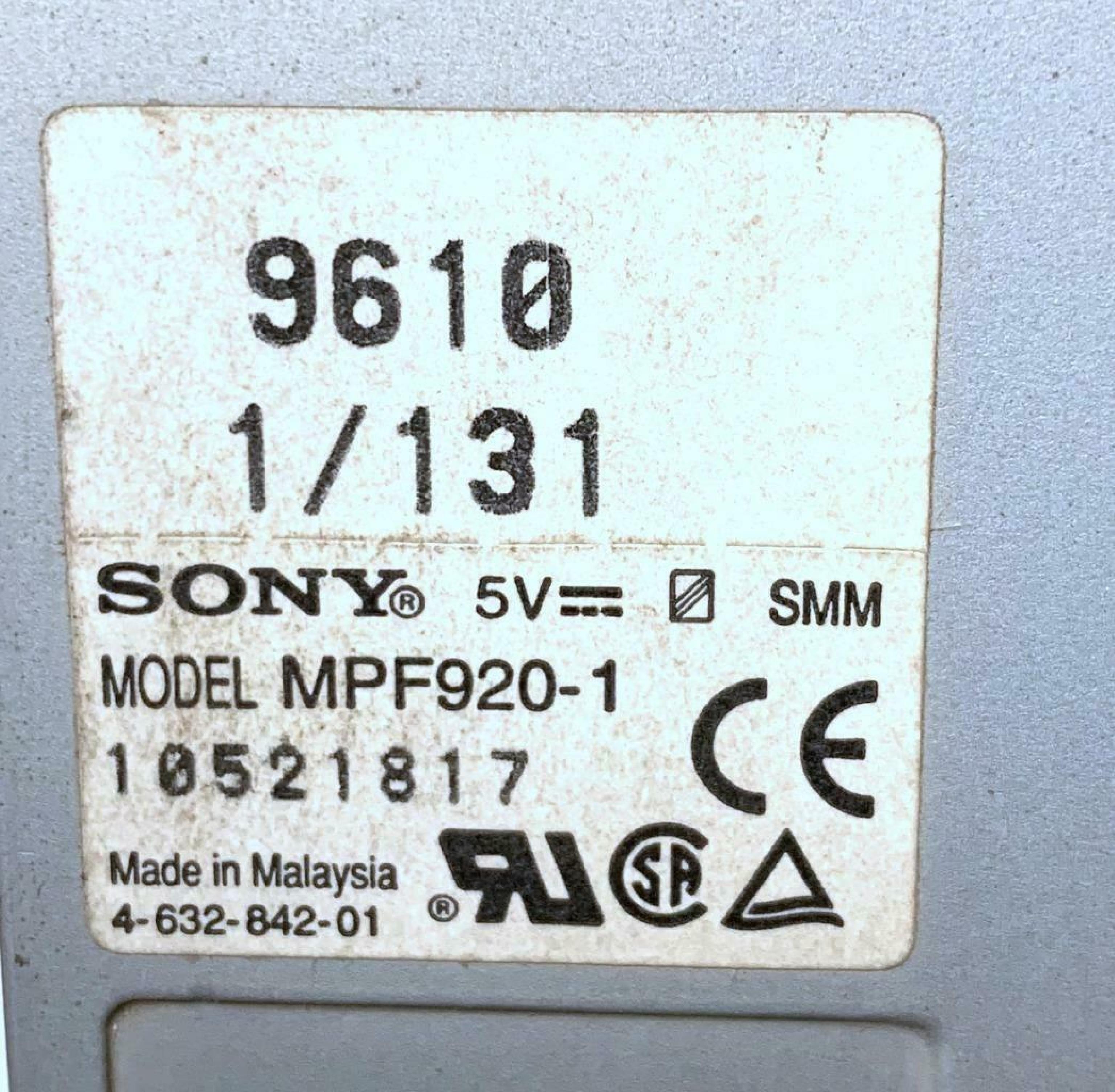 SONY MPF920-1 1.44 FLOPPY DRIVE BLACK FACE, PULLED FROM NOKIA 440 FIREWALL 1.44MB