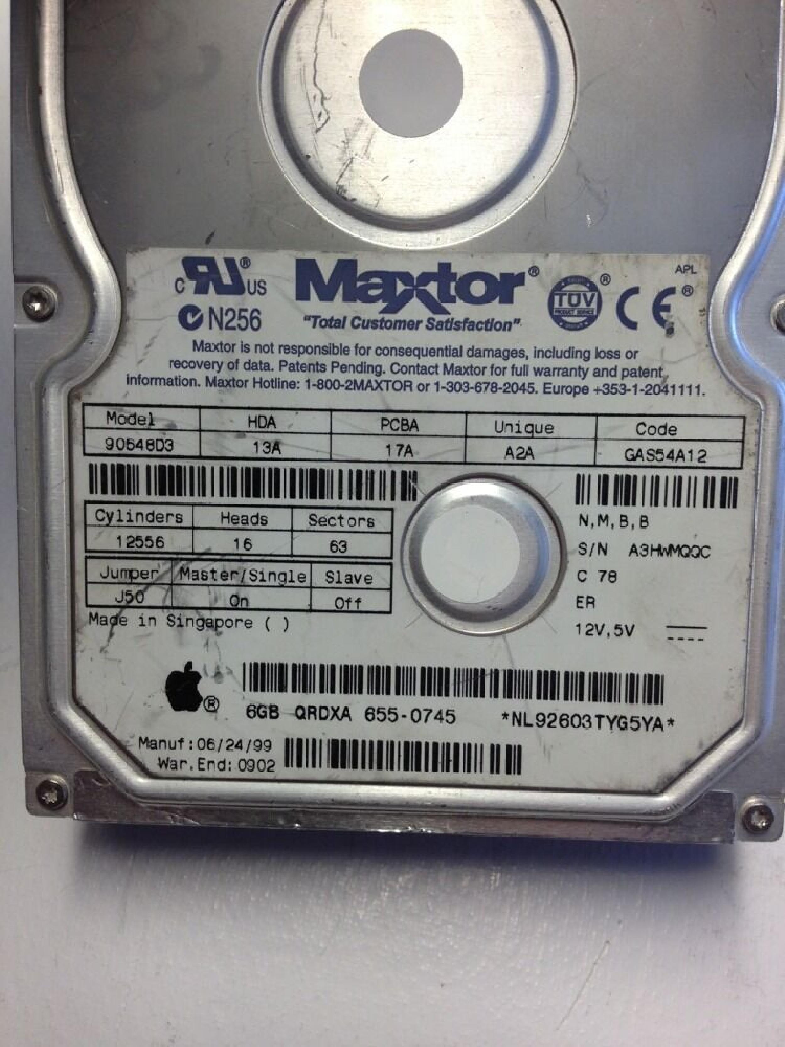 MAXTOR 90648D3 6.4GB UDMA 3.5 DRIVE FROM HP