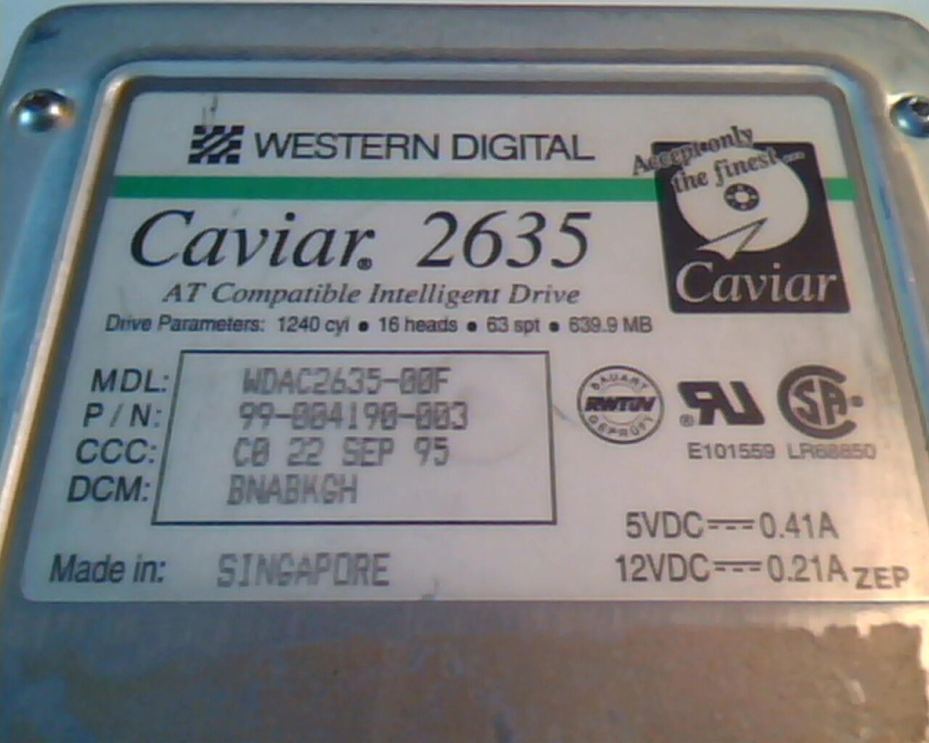 WESTERN DIGITAL / WD CAVIAR 2635 639MB IDE HARD DRIVE 3.5 INCH