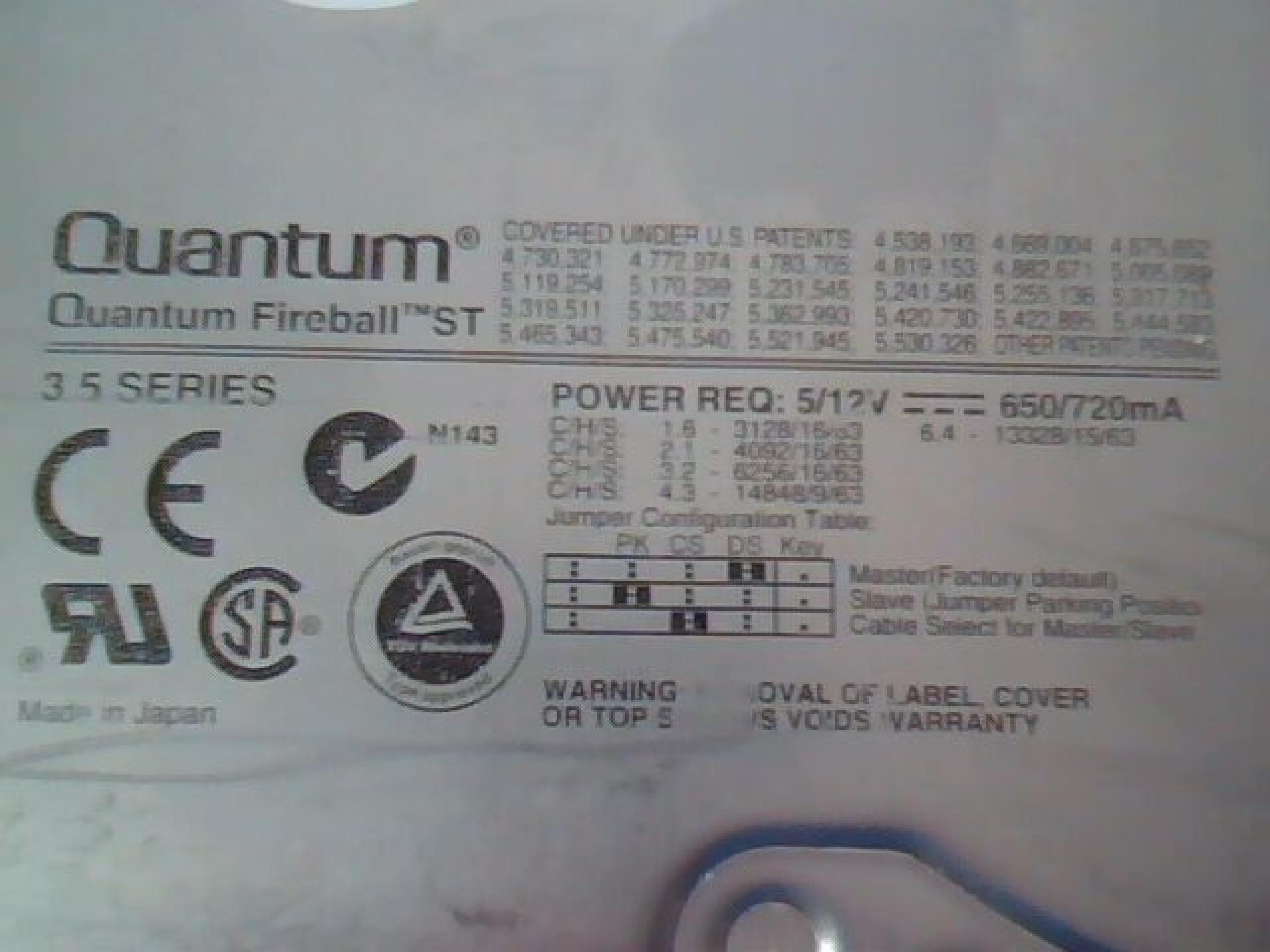 QUANTUM ST64A011 6.4GB IDE 3.5INCH DRIVE