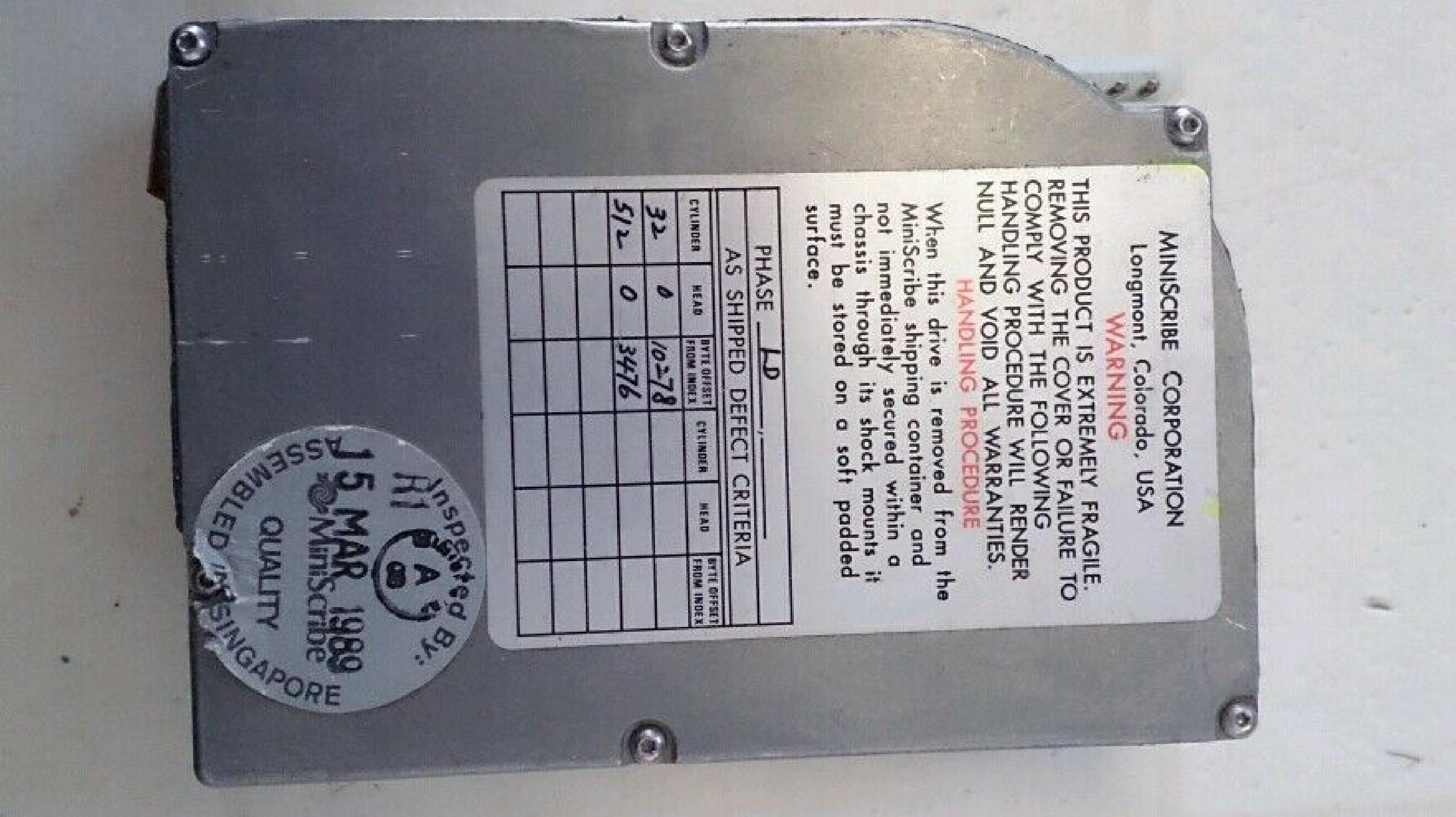 MINISCRIBE 8438 31MB RLL HARD DRIVE HALF HEIGHT ST412/506 3.5