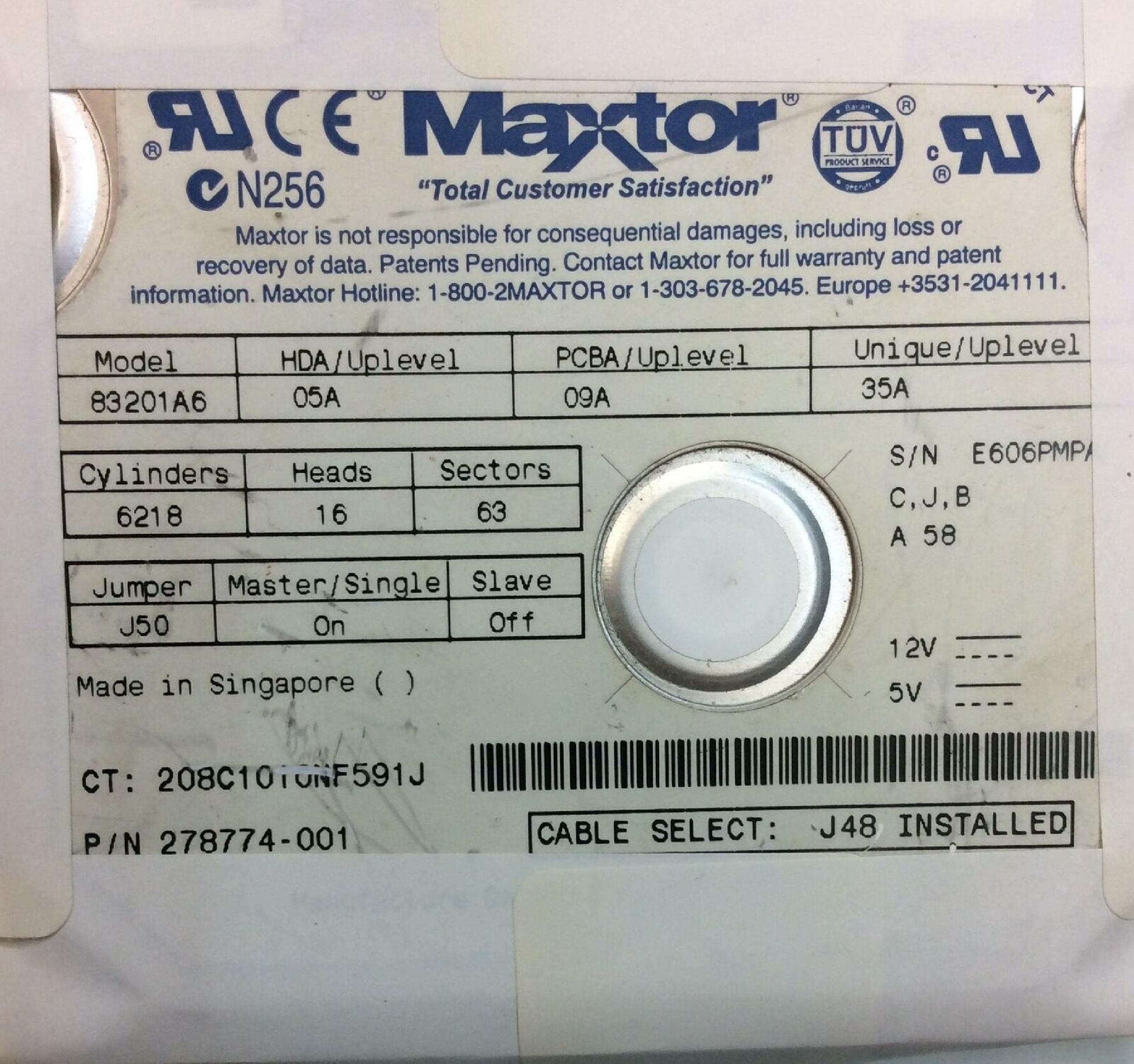 MAXTOR 83201A6 IDE HARD DRIVE 3.5 INCH 3.2GB