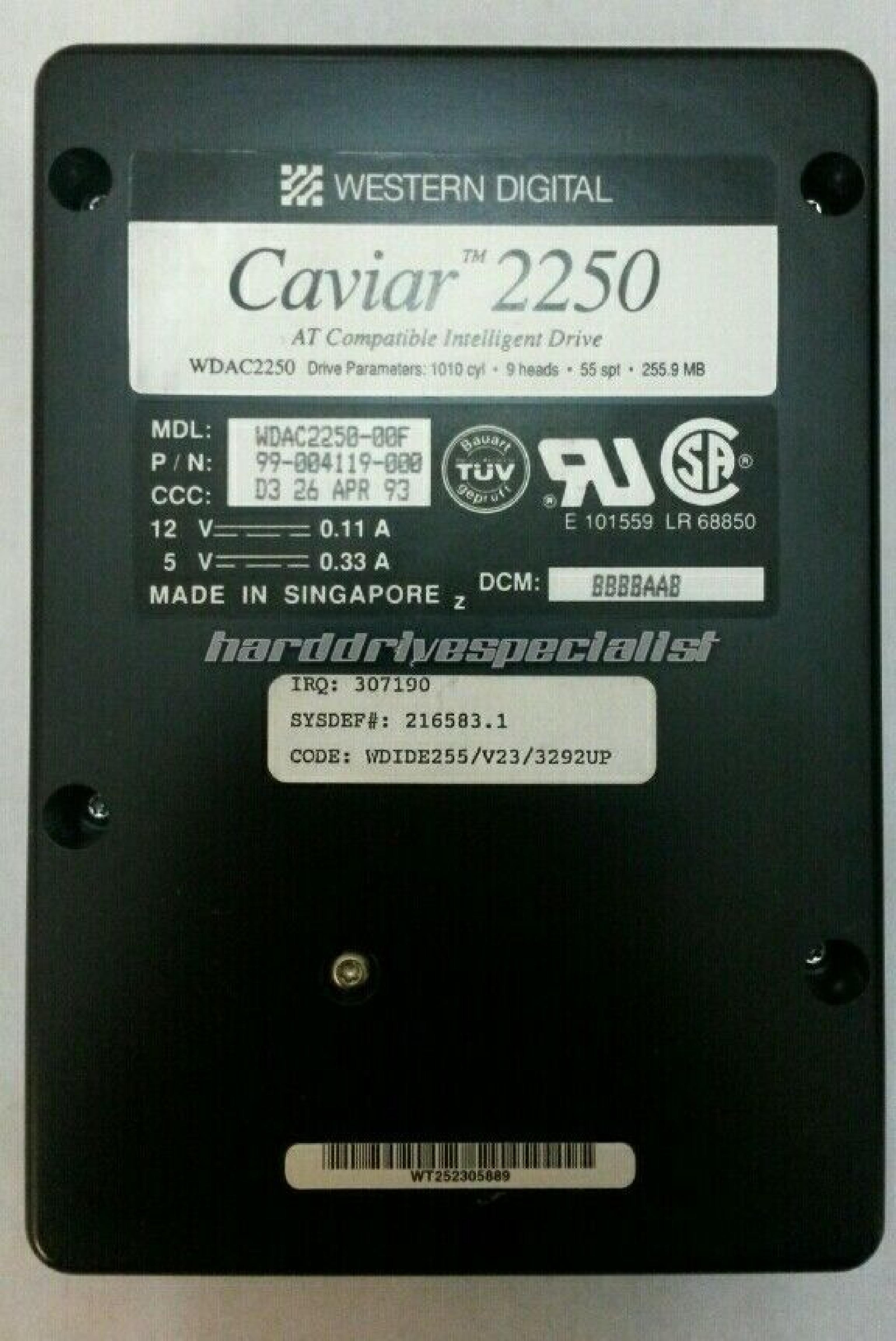 WESTERN DIGITAL / WD WDAC2250-00F 255.9 MB 3.5 IDE HARD DRIVE CAVIAR 2250