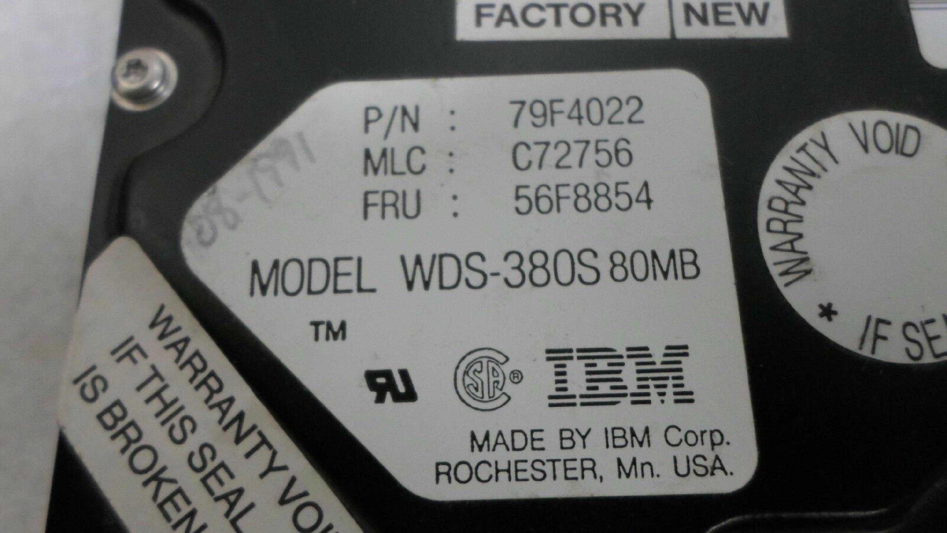 IBM 79F4022 80MB SCSI HARD DRIVE 8565-121 WDS-380S