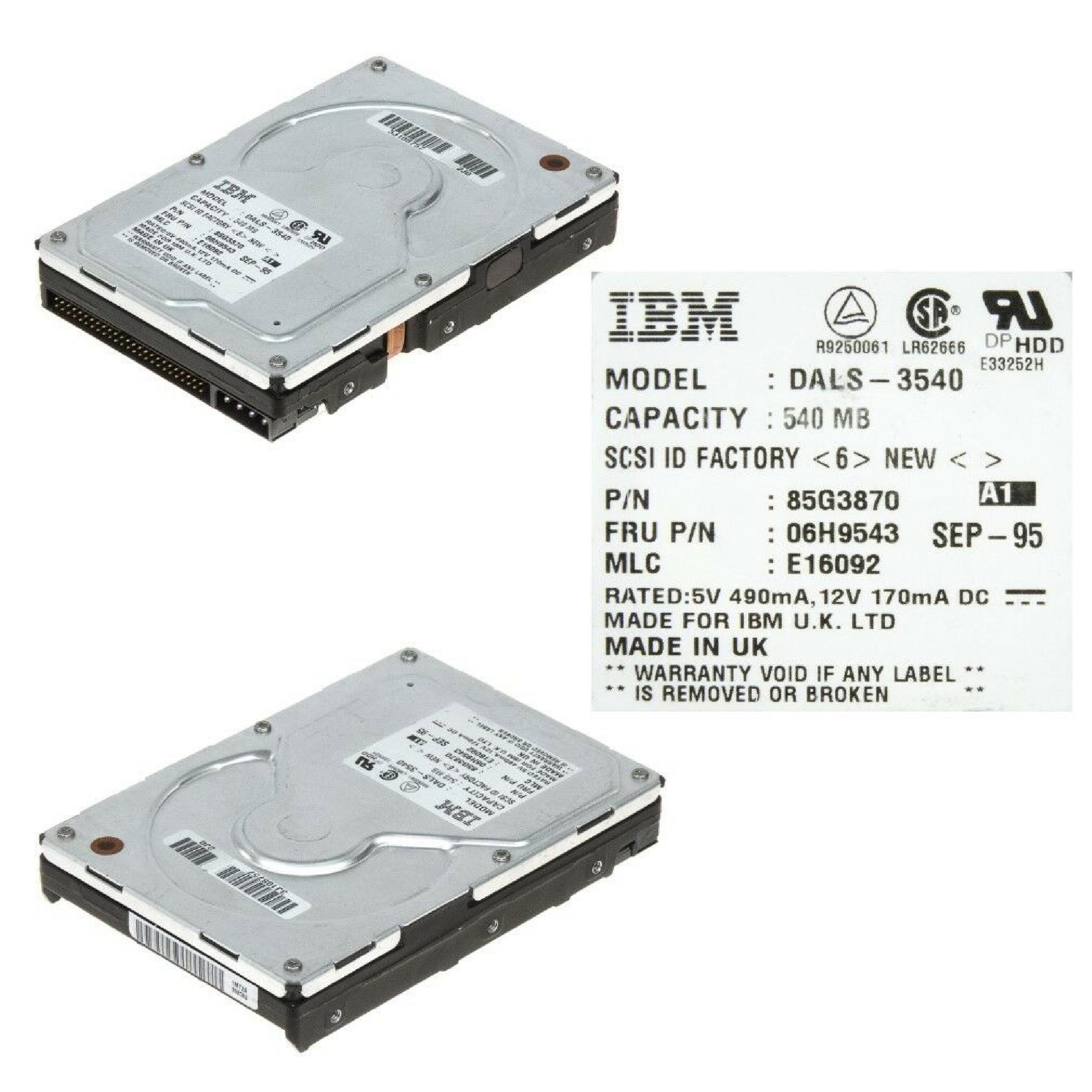 IBM 82G5932 540MB 3.5INCH SCSI-2 HARD DRIVE DCAS-32160