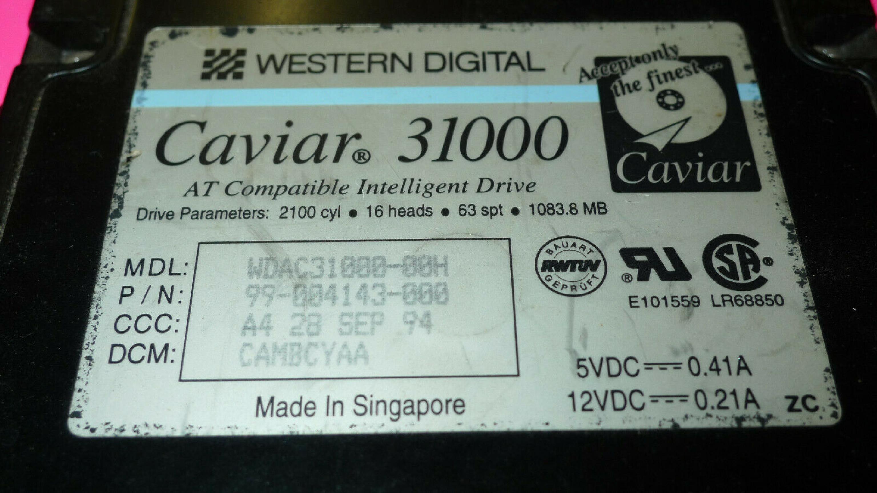 WESTERN DIGITAL / WD WDAC31000-00H WESTERN DIGITAL CAVIAR 31000 1083.8 MB AT HARD DRIVE IDE 3.5 INCH