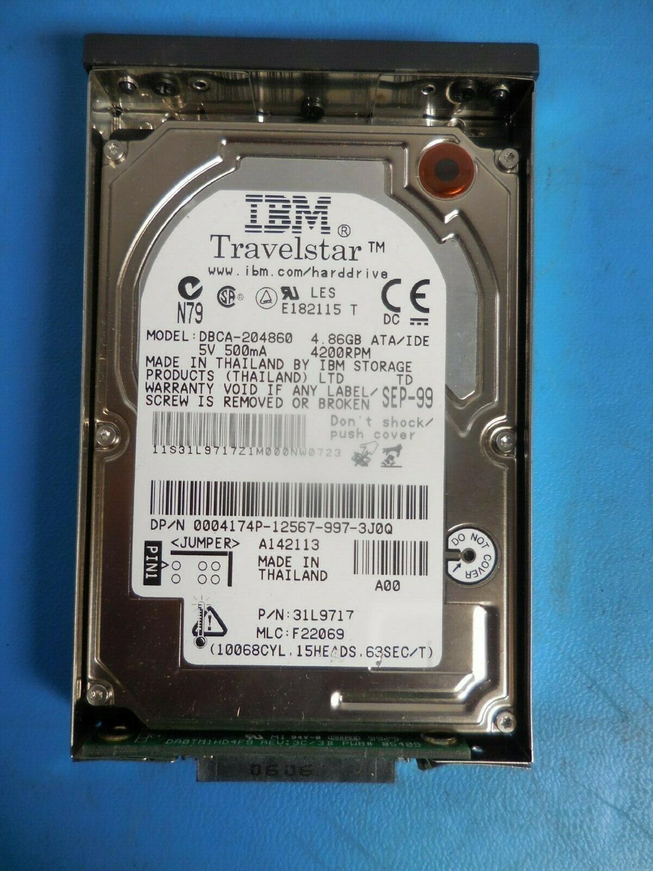 IBM DBCA-204860 4.86GB TRAVELSTAR PULLED FROM DELL PPL 4200RPM AT 2.5 INCH HARD DRIVE