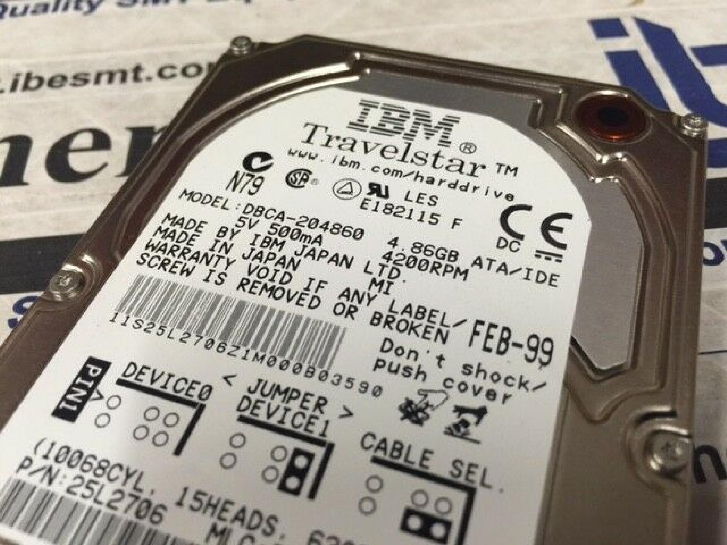 IBM DBCA-204860 4.86GB TRAVELSTAR PULLED FROM DELL PPL 4200RPM AT 2.5 INCH HARD DRIVE