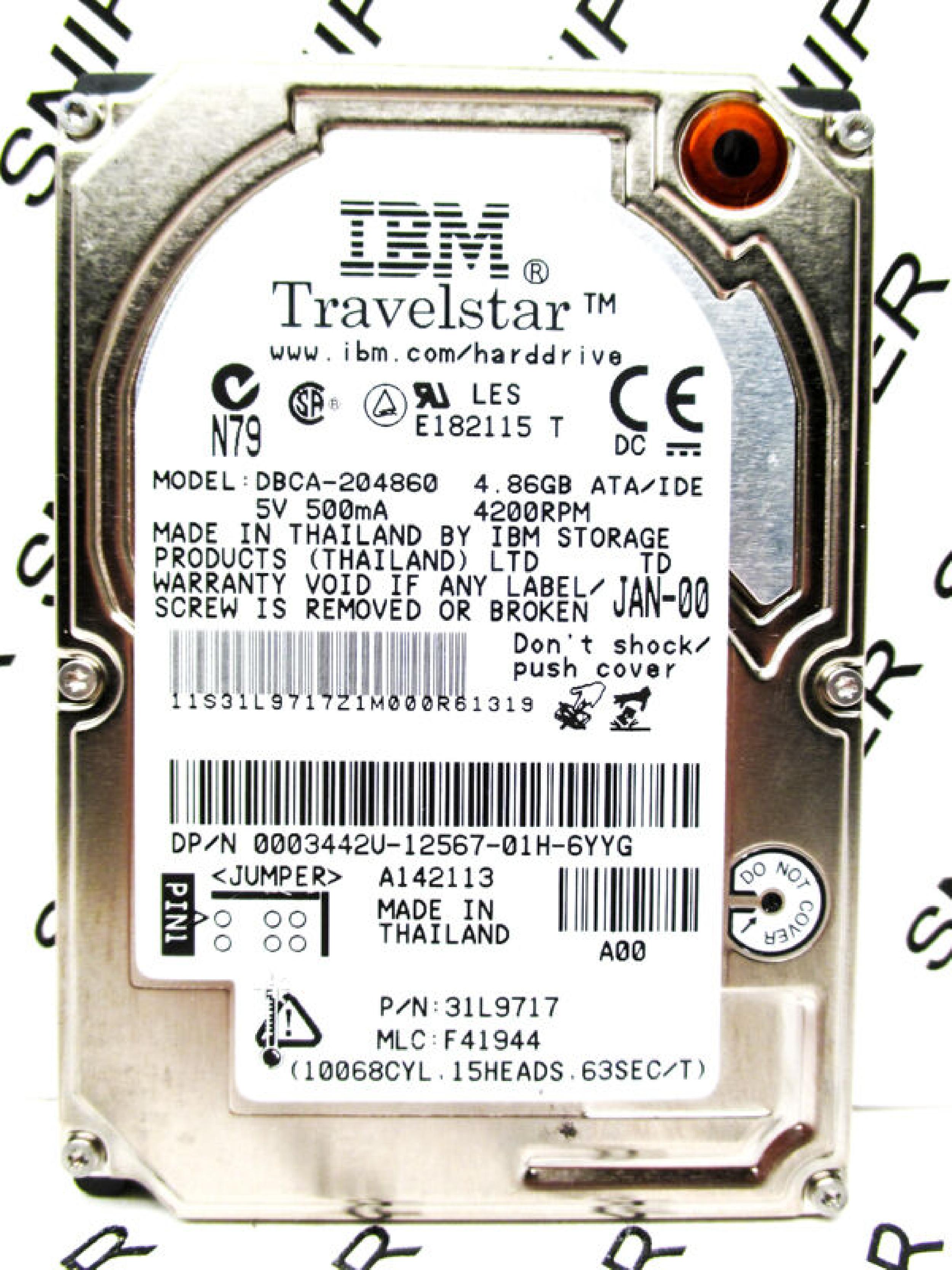 IBM 31L9717 4.86GB TRAVELSTAR PULLED FROM DELL PPL 4200RPM AT 2.5 INCH HARD DRIVE