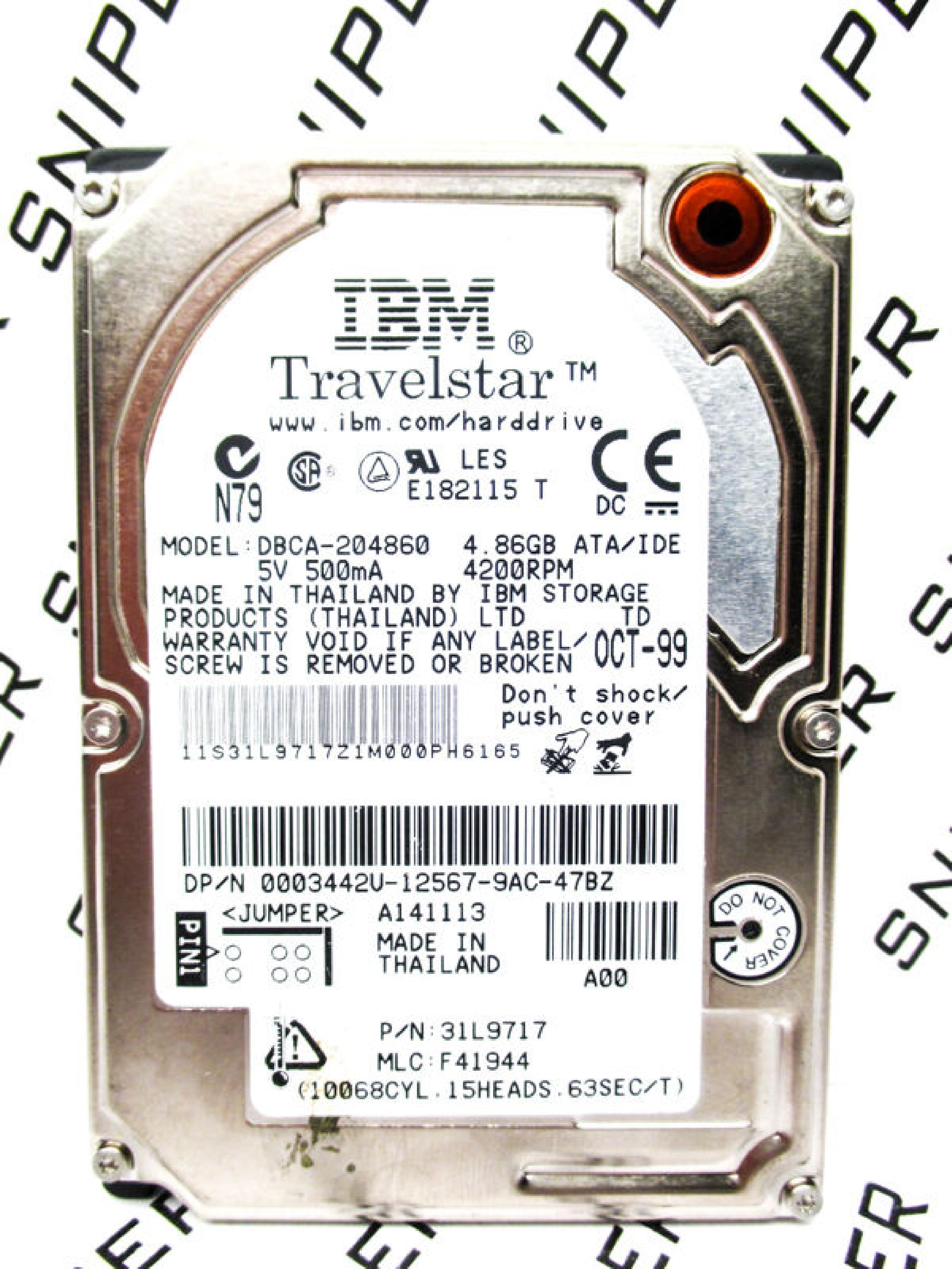 IBM 31L9717 4.86GB TRAVELSTAR PULLED FROM DELL PPL 4200RPM AT 2.5 INCH HARD DRIVE