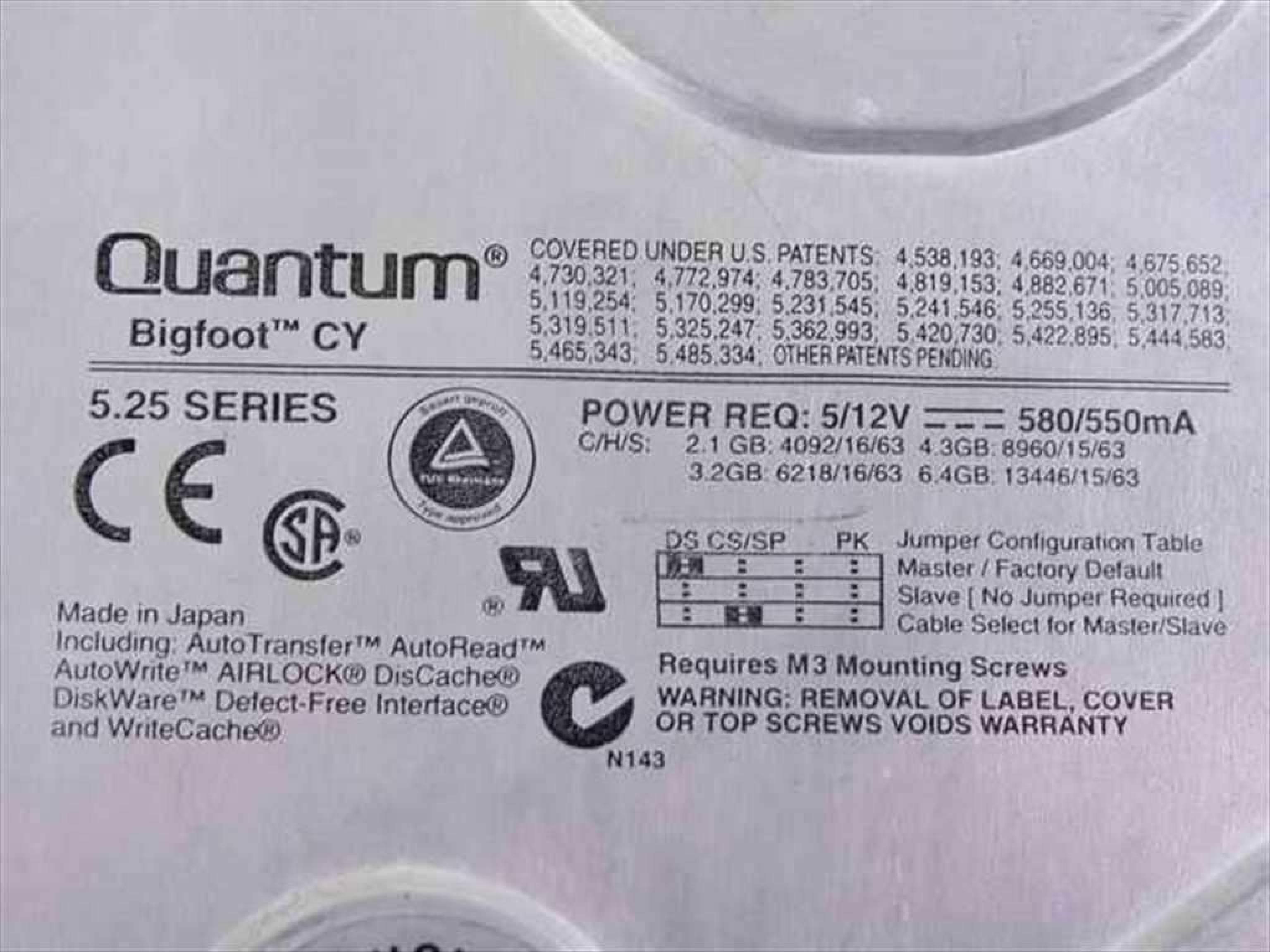 QUANTUM CY43A011 4.3GB HARD DRIVE PCV120 PCV130 5.25 BIGFOOT