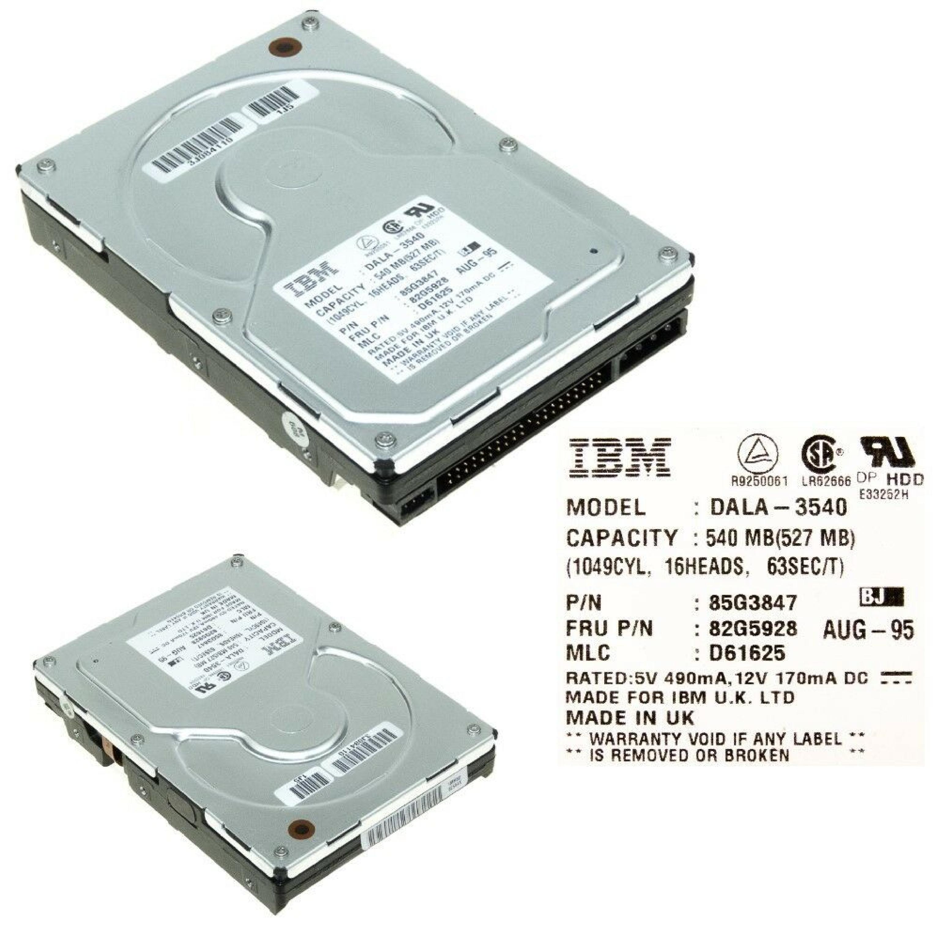 QUANTUM / IBM 82G5928 540MB IDE DRIVE 3.5 3.5INCHES