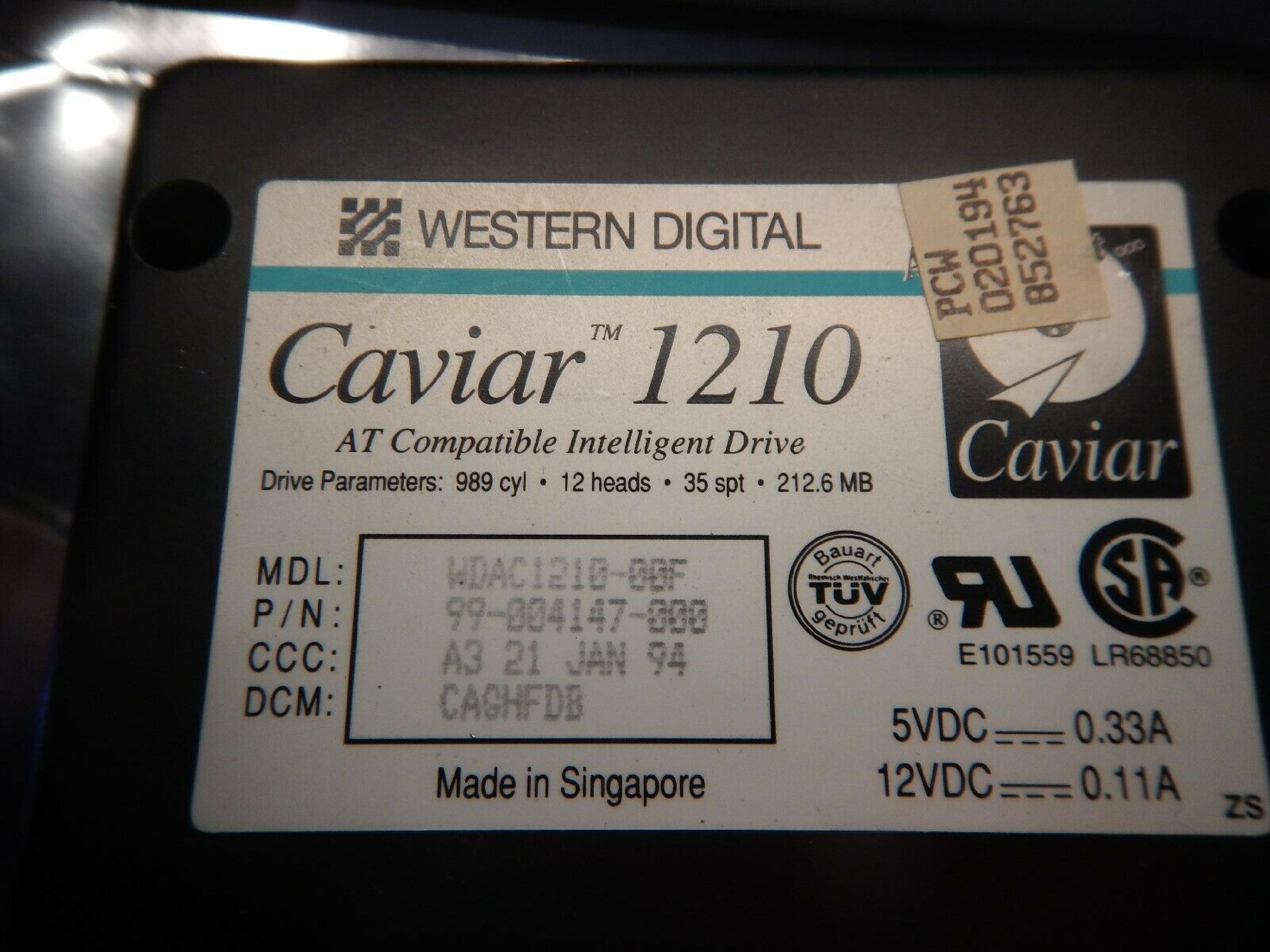 WESTERN DIGITAL / WD CAVIAR 1210 212.6MB IDE 3.5 INCH HARD DRIVE