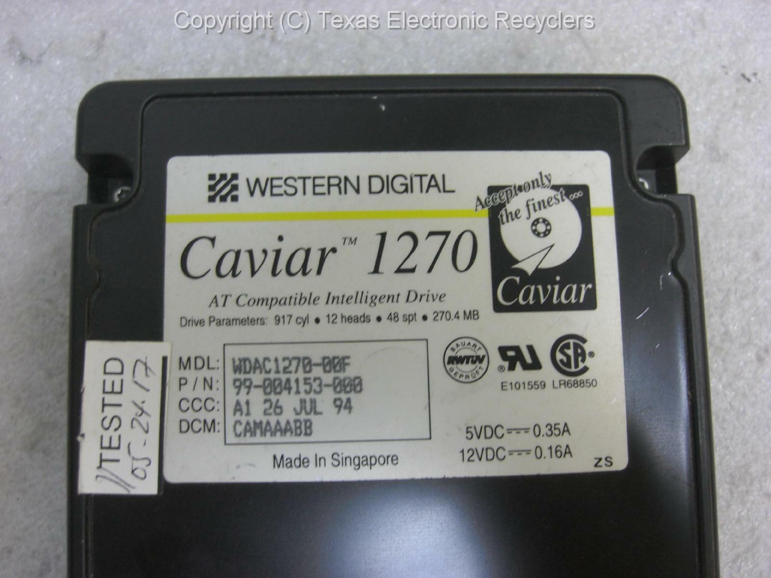 WESTERN DIGITAL / WD WDAC1270-00F 270MB 3.5 CAVIAR HARD DRIVE