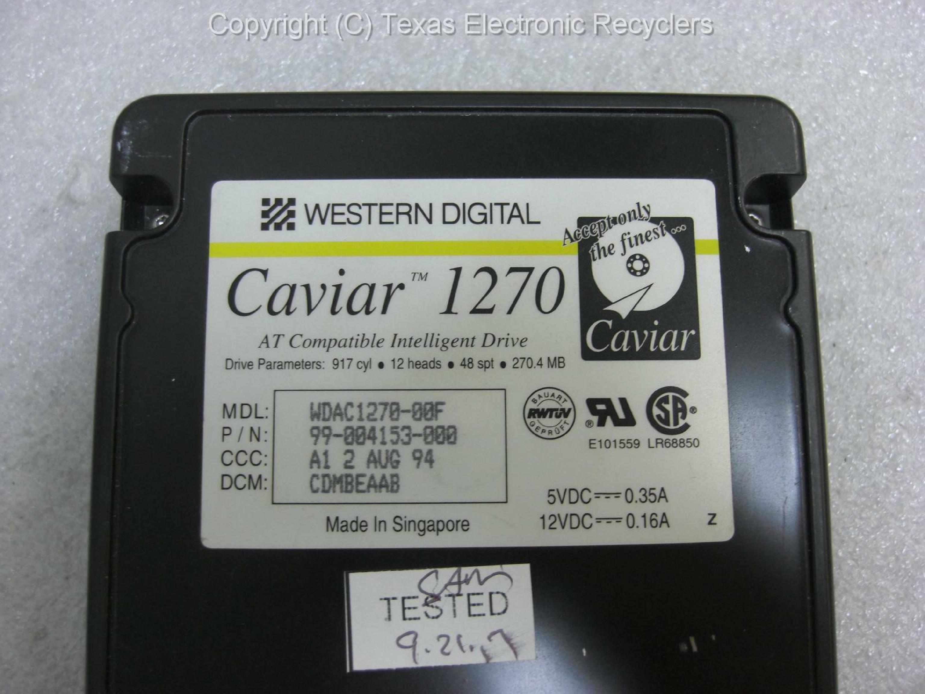 WESTERN DIGITAL / WD WDAC1270-00F 270MB 3.5 CAVIAR HARD DRIVE