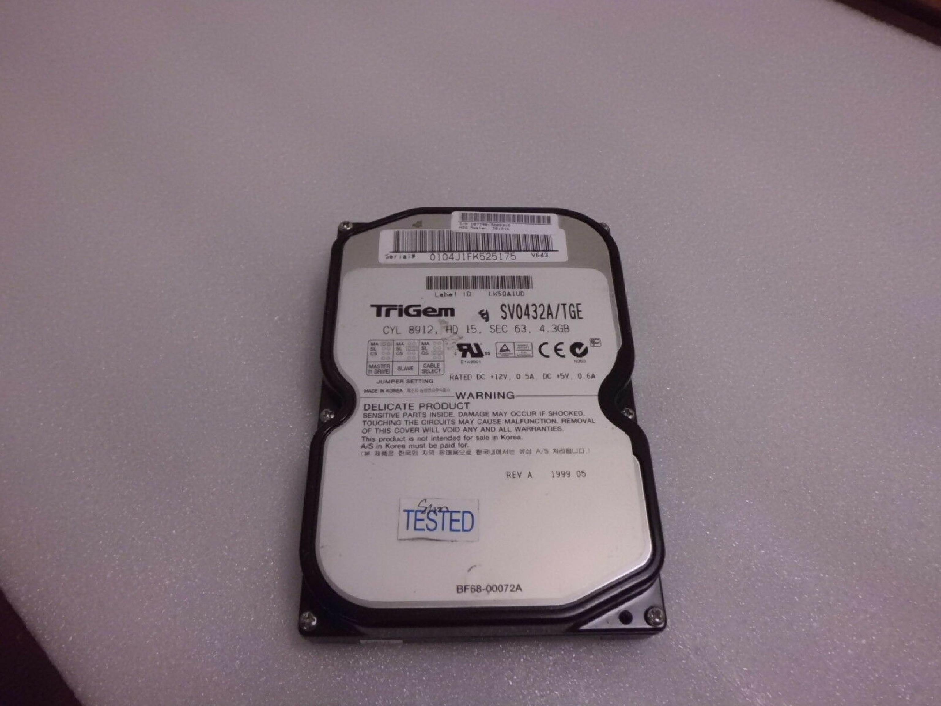 TRIGEM SV0432A/TGE 4.3GB IDE HARD DRIVE IDE HARD DRIVE 3.5 INCH