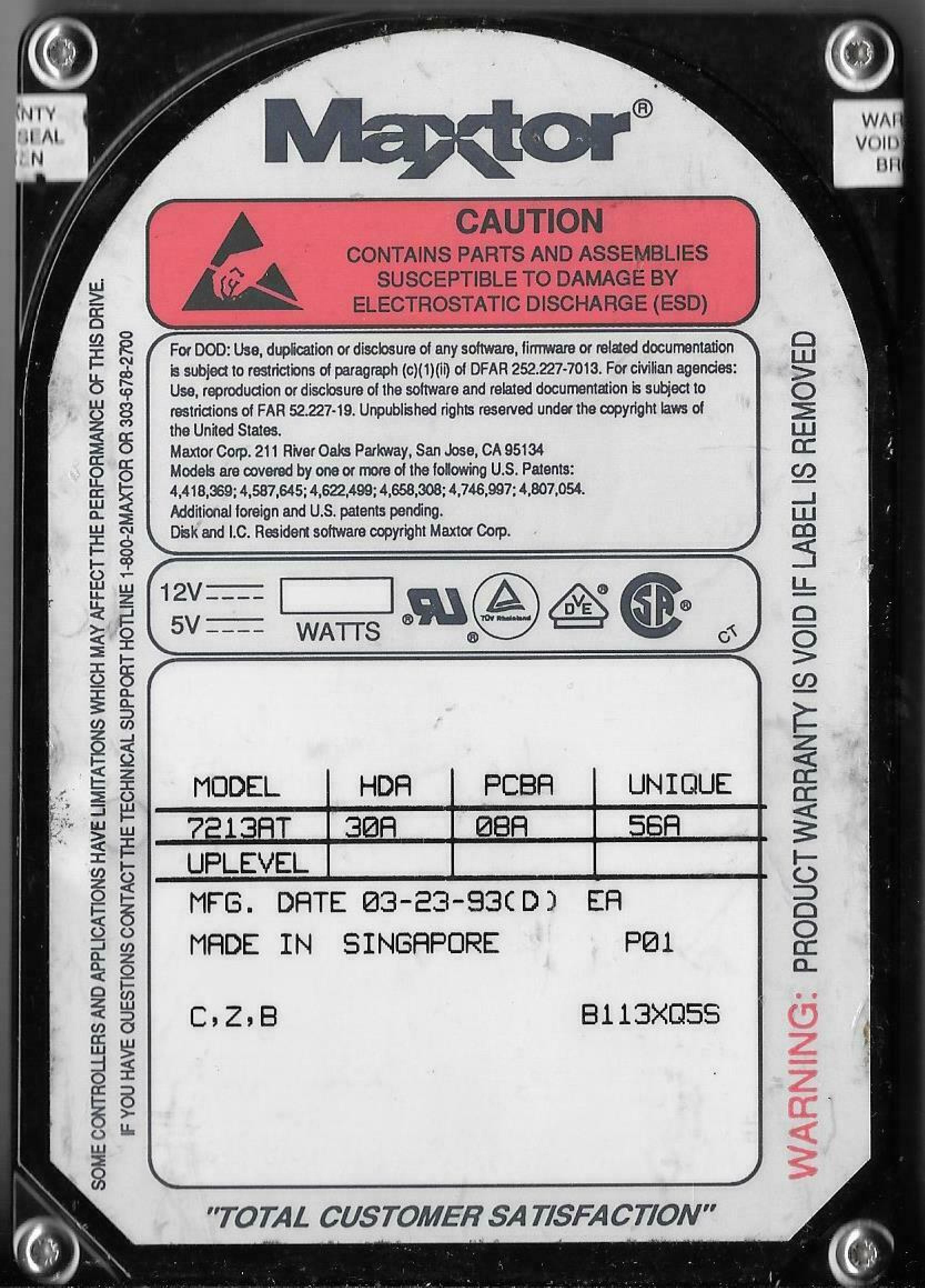 MAXTOR 7213AT 213MB IDE HARD DRIVE PULLED FROM SABRE MFP 425S+