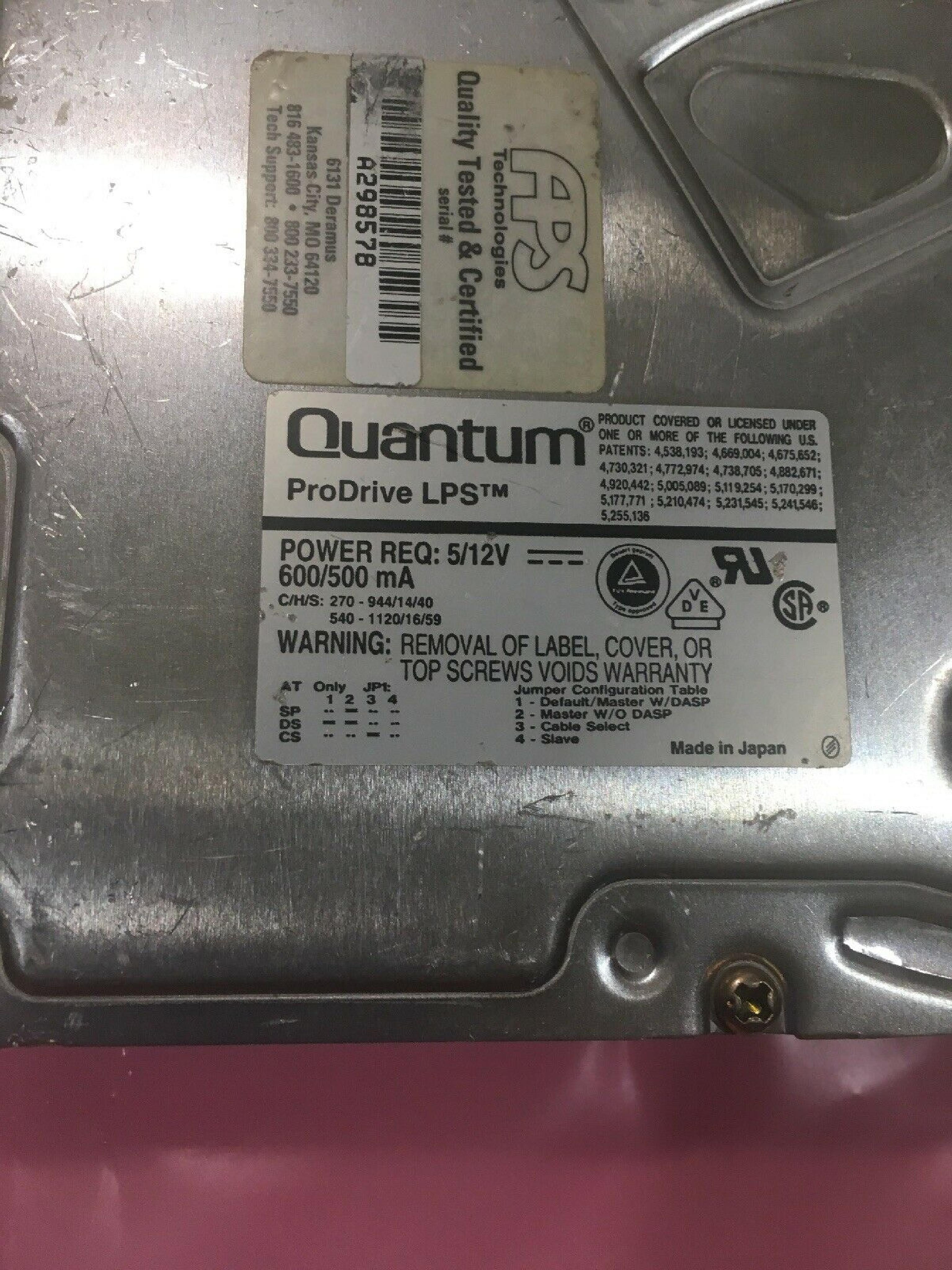 QUANTUM 270S 270S PRODRIVE LPS 270MB SCSI HARD DRIVE