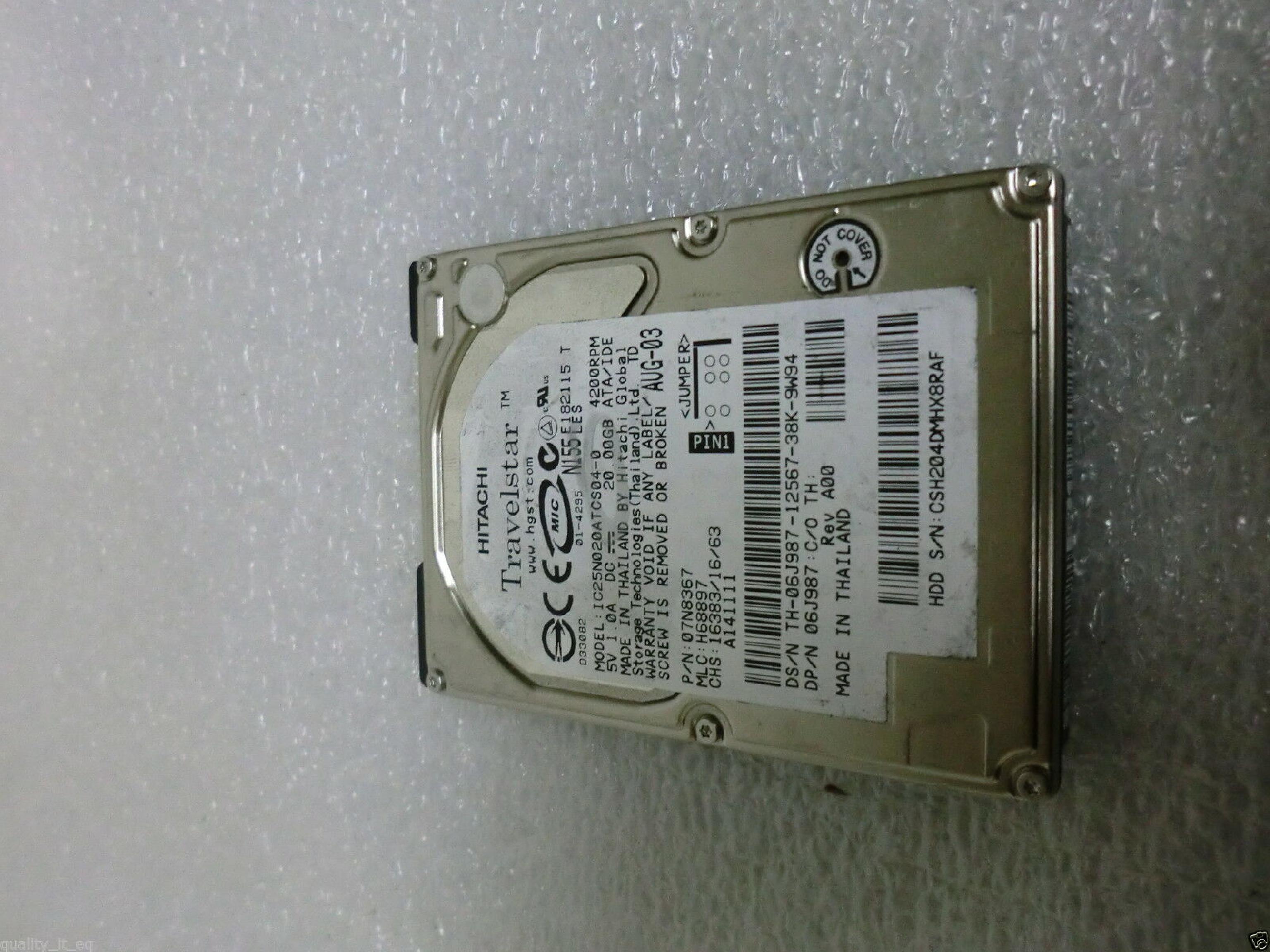 HITACHI / IBM / IBM 07N8367 20GB 2.5 INCH ATA/IDE LAPTOP HARD DRIVE 2.5IN 4200 RPM OCT-02 MLC: H68897 REV. A00