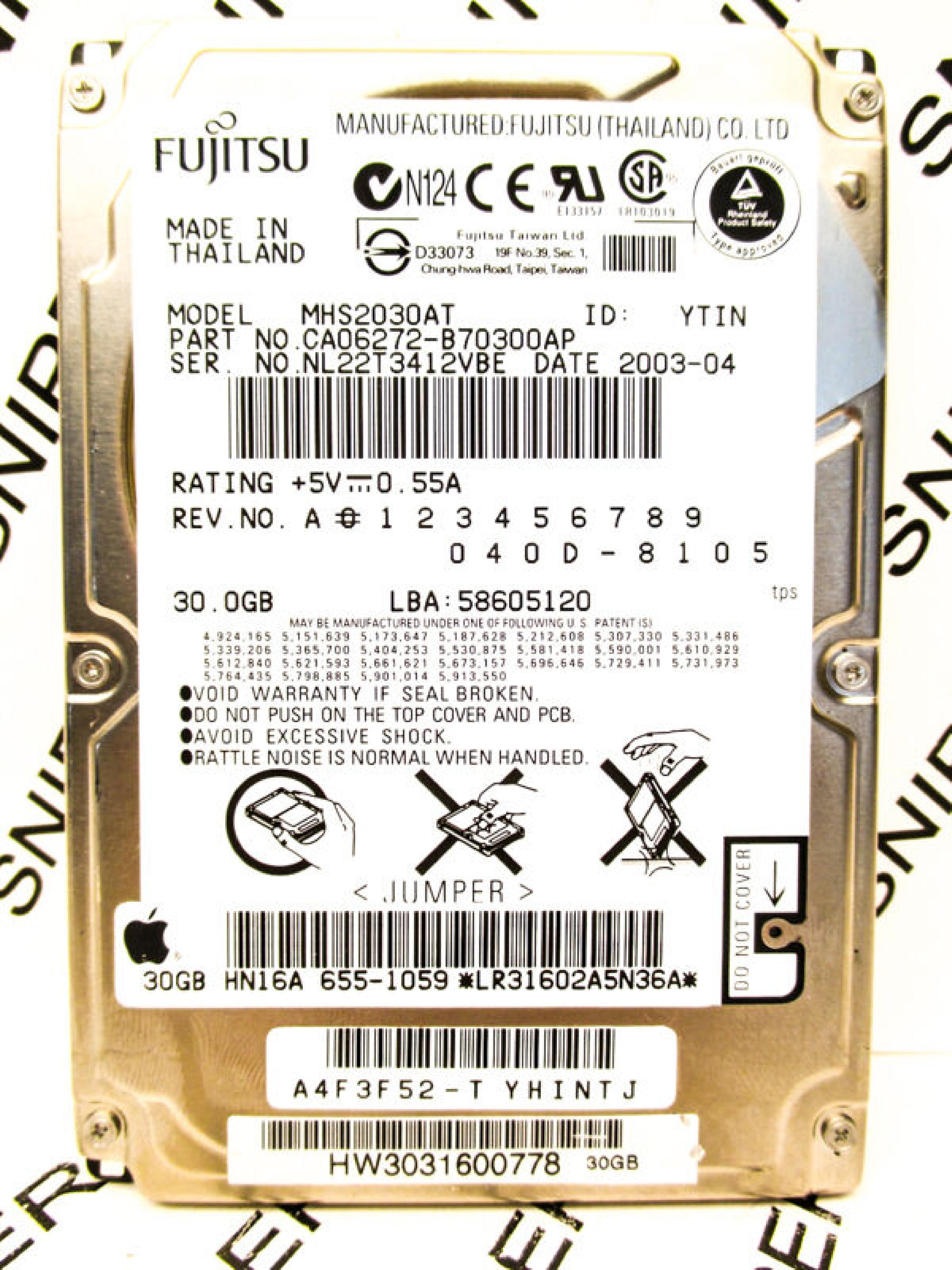 FUJITSU MHS2030AT 30GB ATA/IDE 2.5 INCH 4200 RPM HARD DRIVE