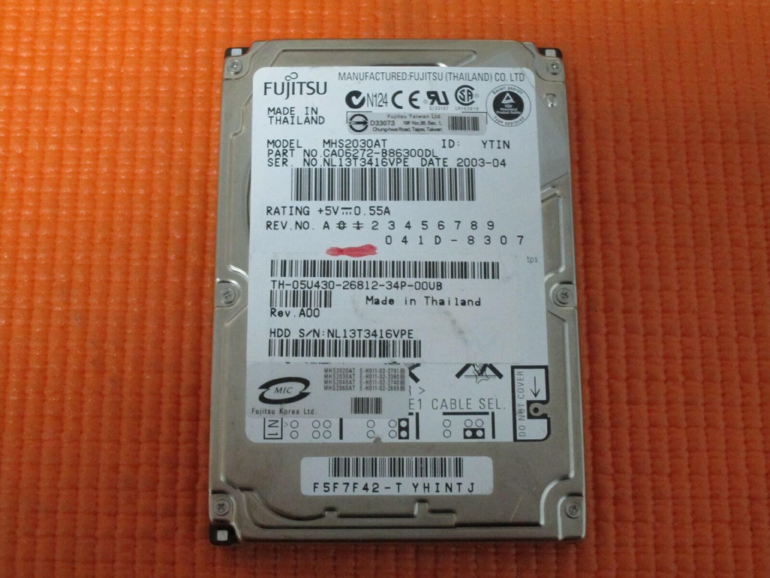 FUJITSU MHS2030AT 30GB ATA/IDE 2.5 INCH 4200 RPM HARD DRIVE