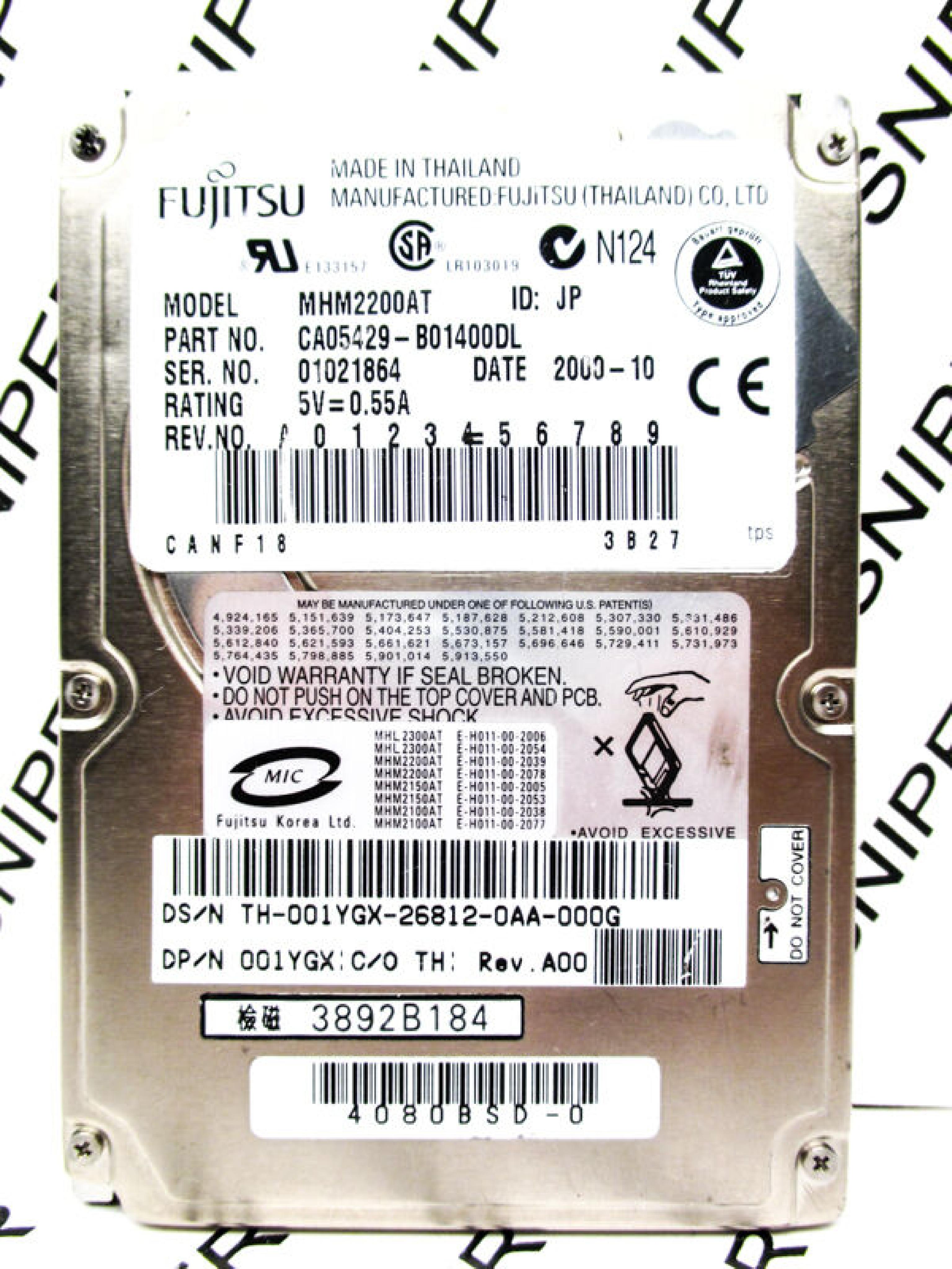 FUJITSU MHM2200AT 20GB ATA/IDE 2.5 INCH 4200 RPM HARD DRIVE 2.5IN 2000-09 REV. A00 ID: HTIN