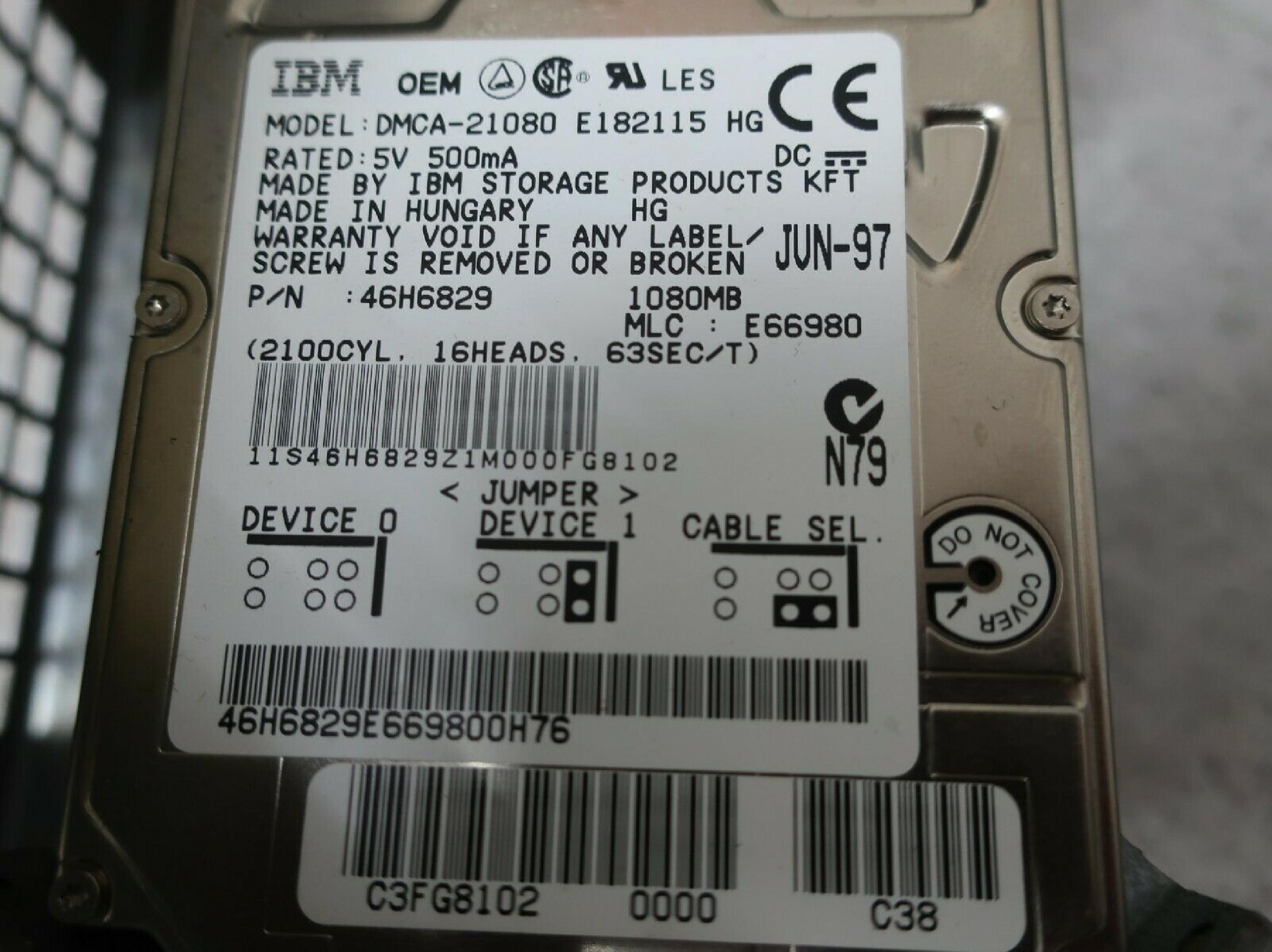 IBM DMCA-21080 1080MB 2.5 INCH IDE THINKPAD HARD DRIVE