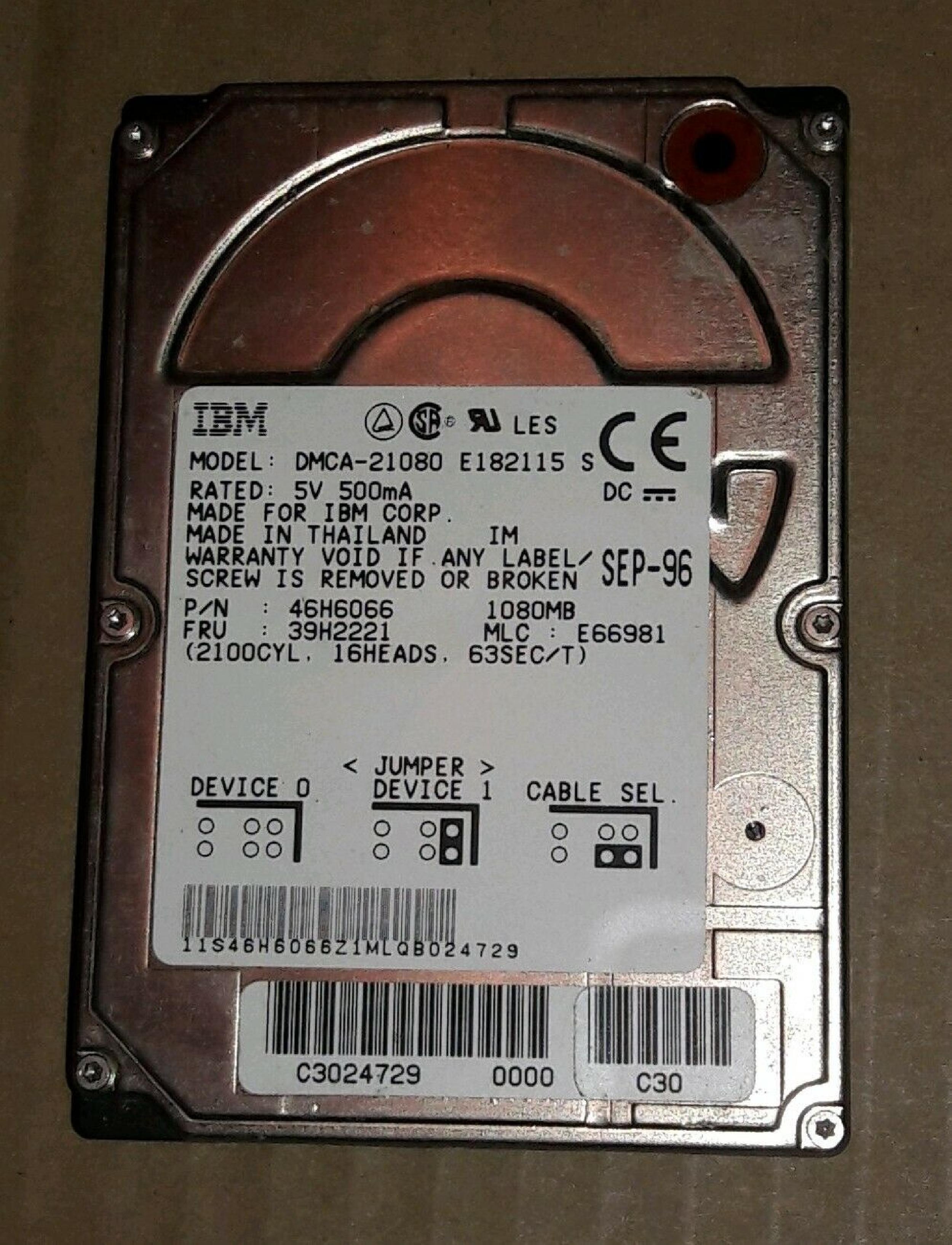 IBM DMCA-21080 1080MB 2.5 INCH IDE THINKPAD HARD DRIVE