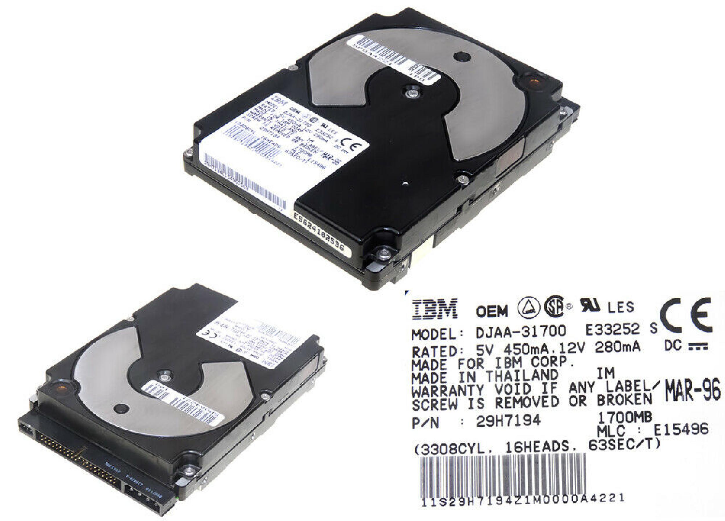 IBM DJAA-31700 1.7GB AT IDE 3.5 INCH HARD DRIVE