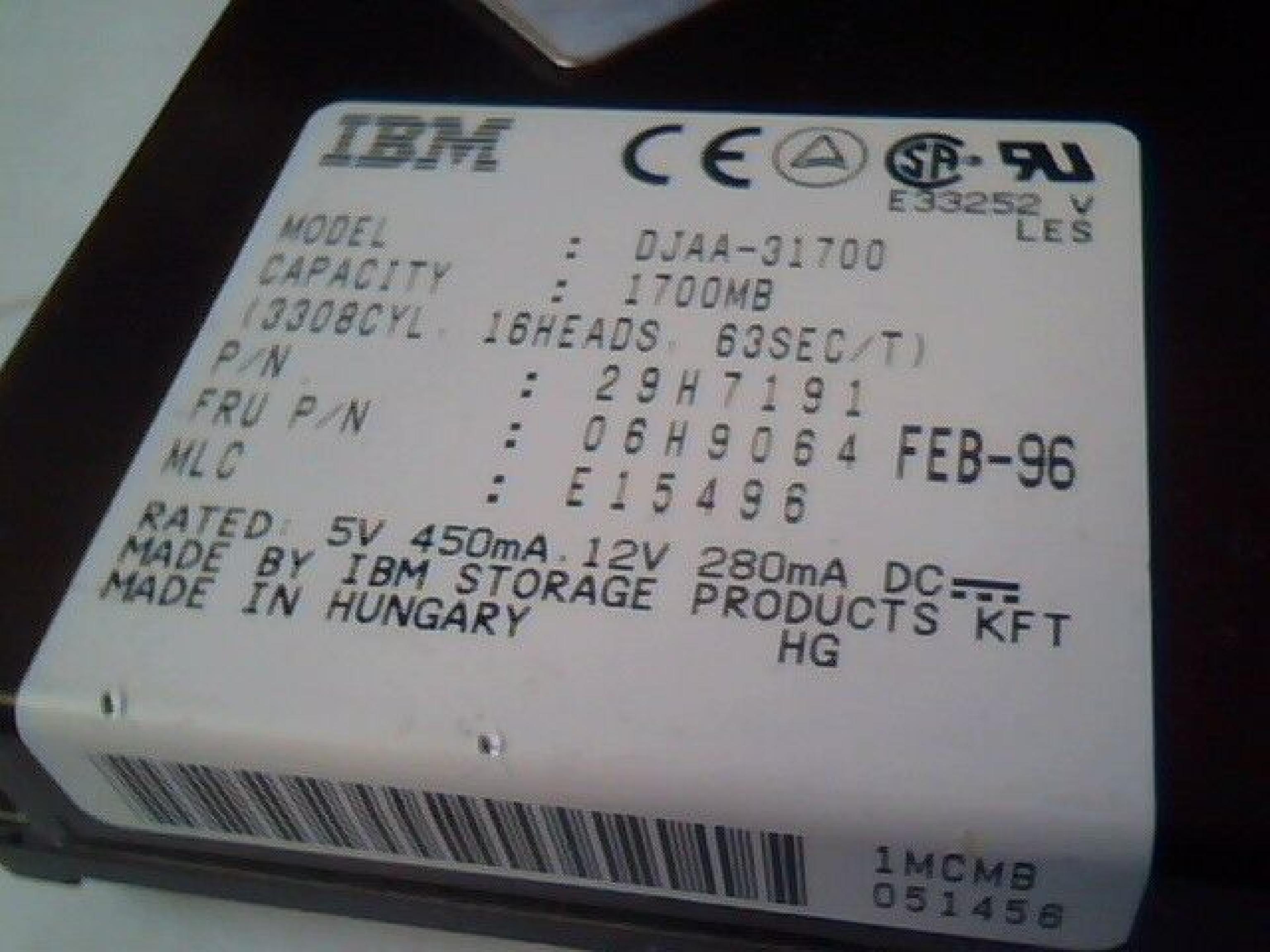 IBM 29H7191 1.7GB AT IDE 3.5 INCH HARD DRIVE