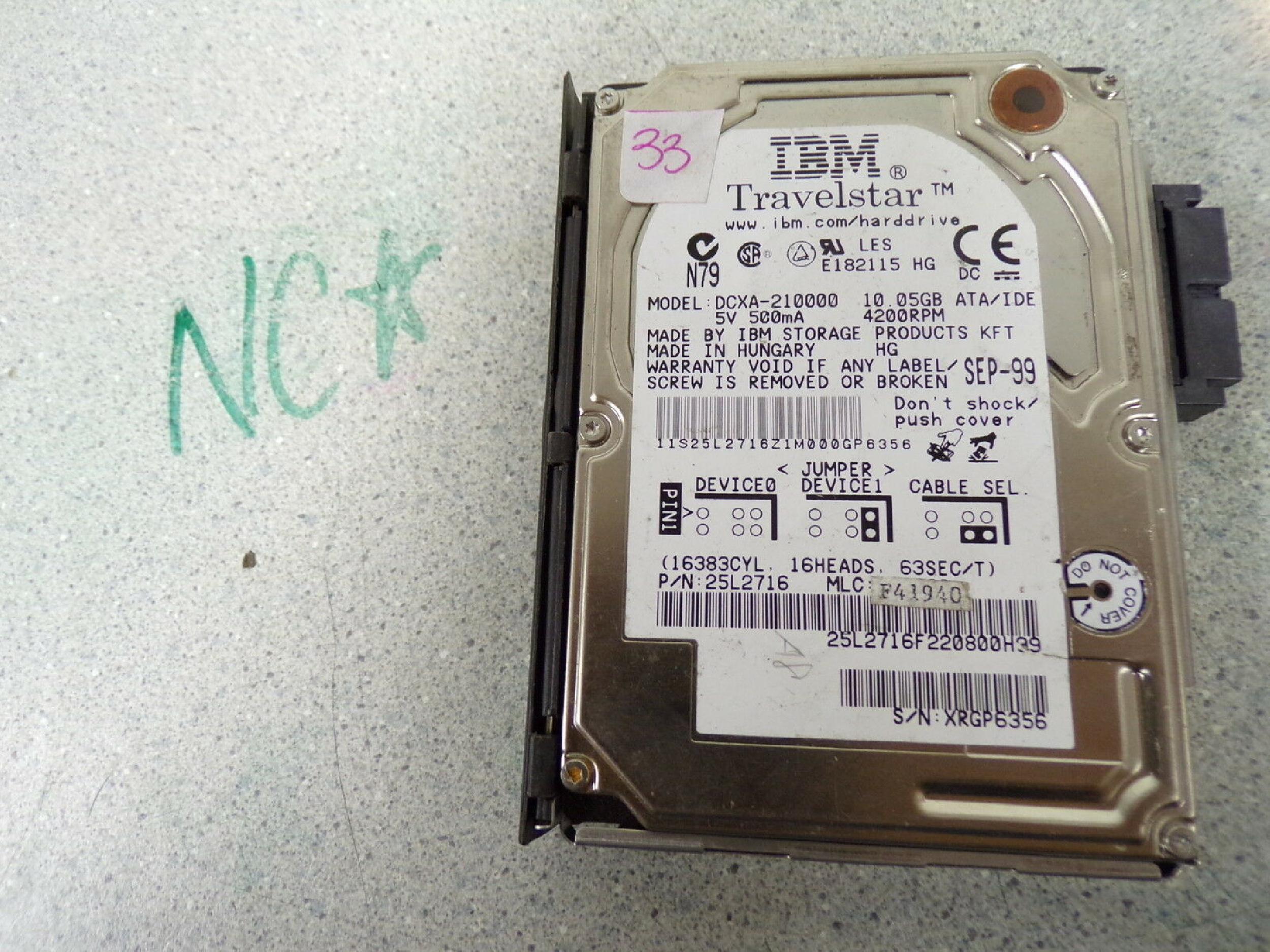IBM DCXA-210000 10GB 2.5 12MM IDE DRIVE TRAVELSTAR