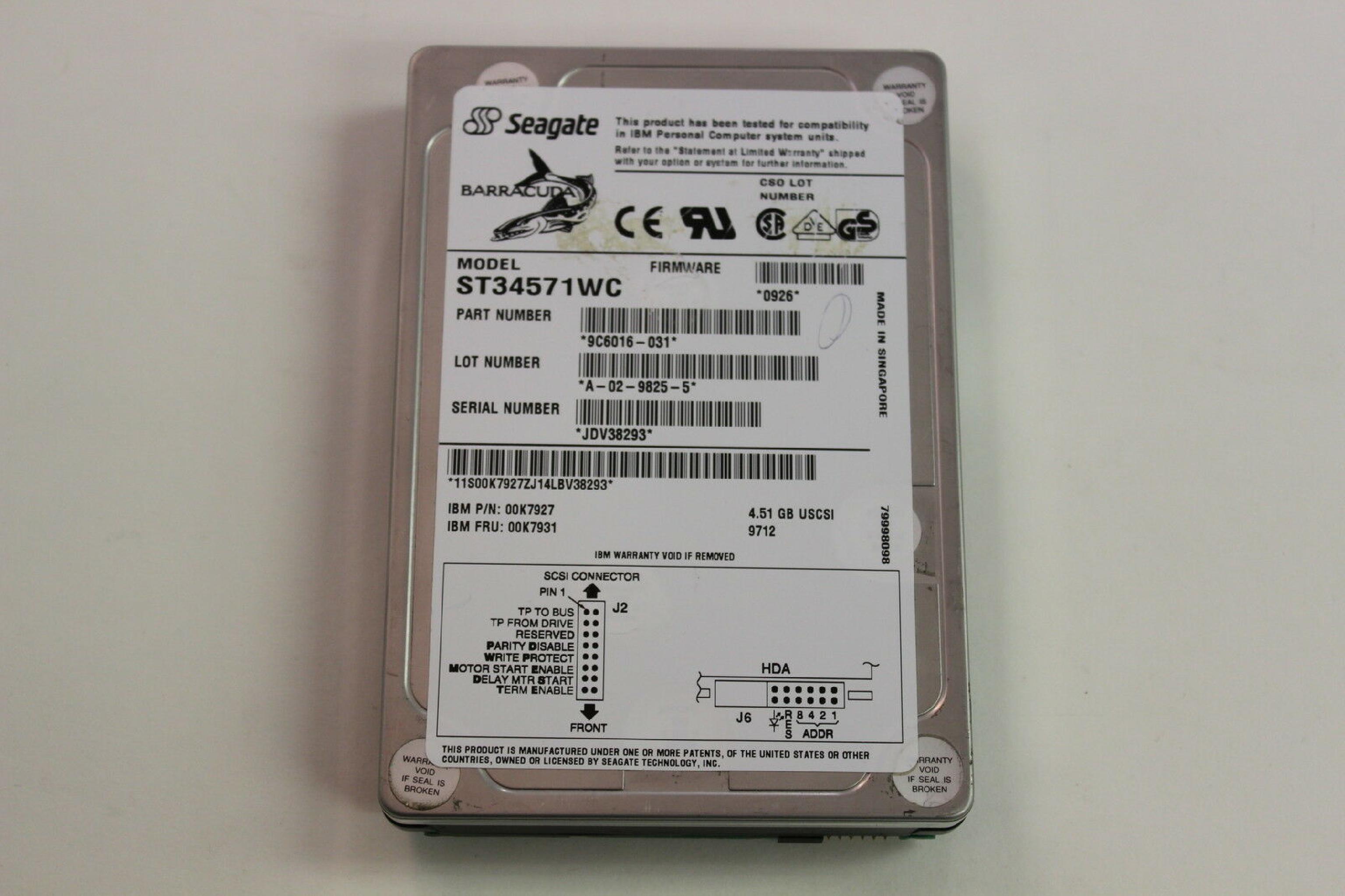 SEAGATE 00K7931 4.51GB SCSI 80 PIN SCA HARD DRIVE