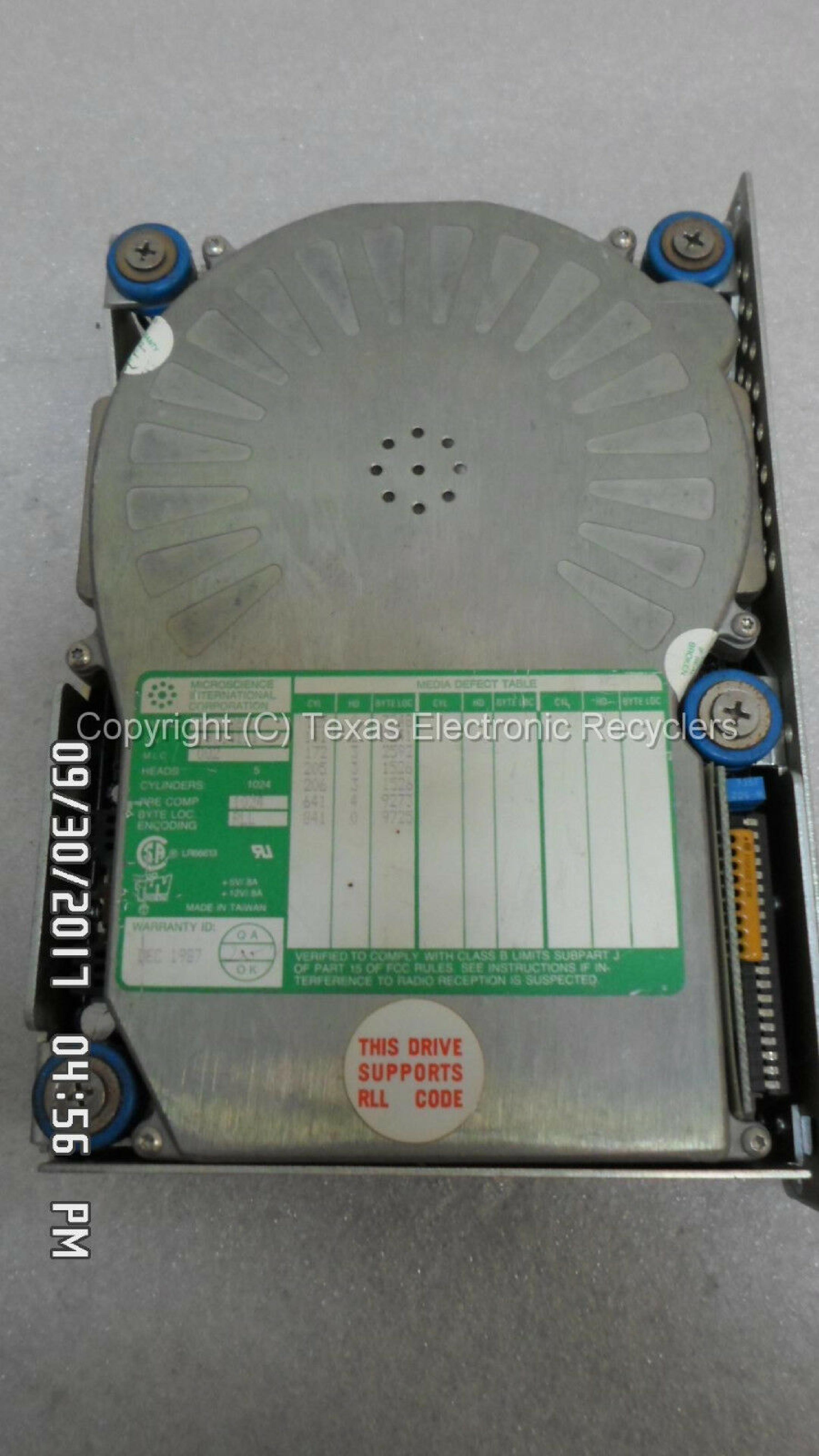 MICROSCIENCE INTERNATIONAL CORP HH-1060 66MB 5.25 INCH HH RLL HARD DRIVE