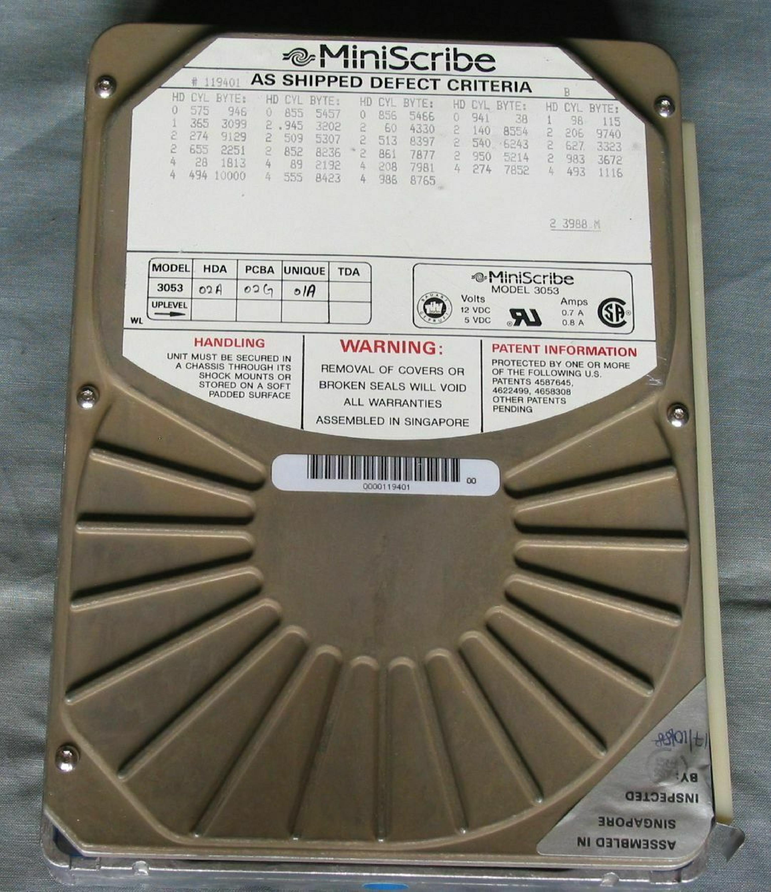 MINISCRIBE 3053 40MB 5.25 INCH MFM HH HARD DRIVE