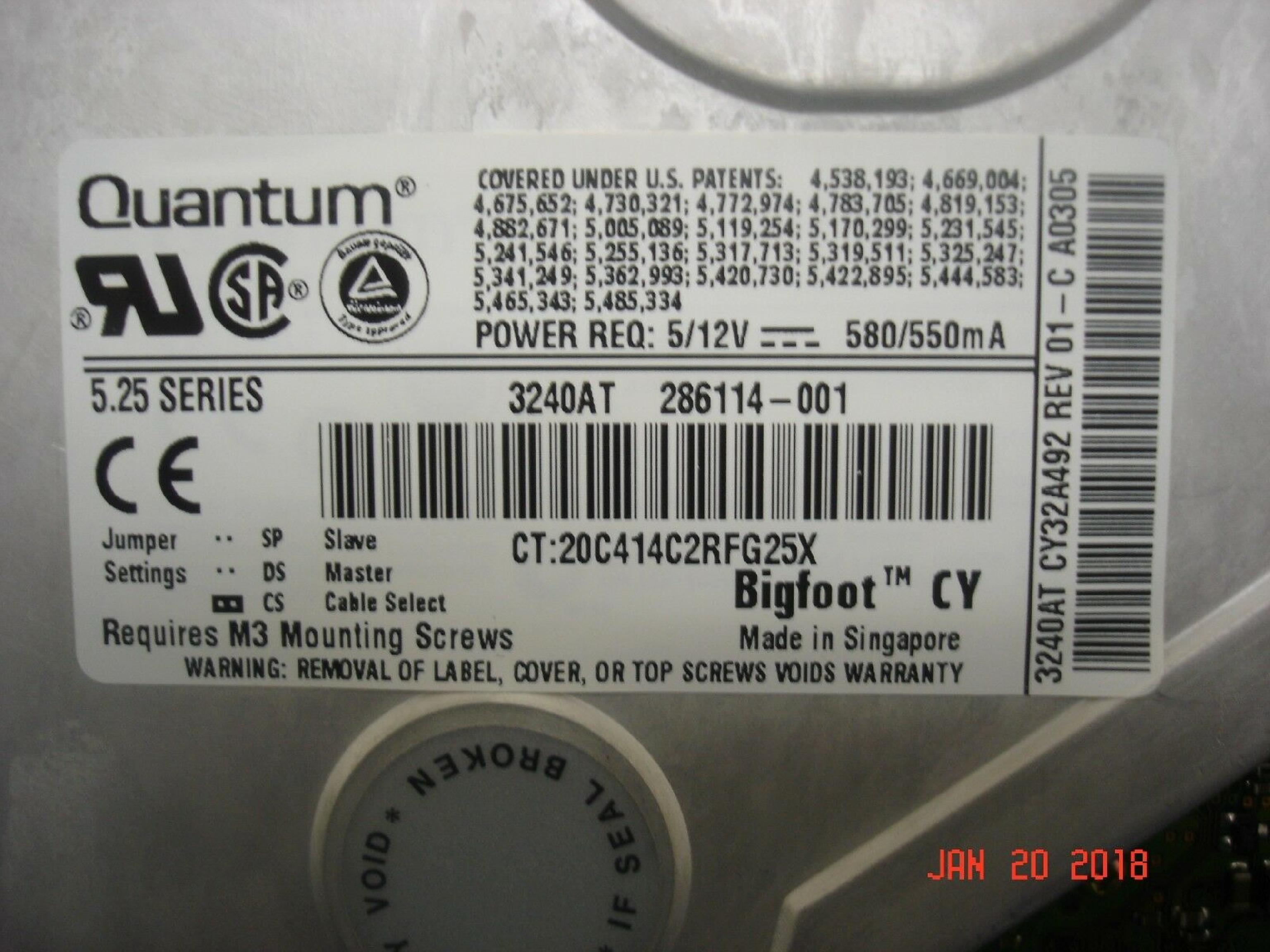 QUANTUM 3240AT 3.2GB IDE 5.25 INCH HARD DRIVE