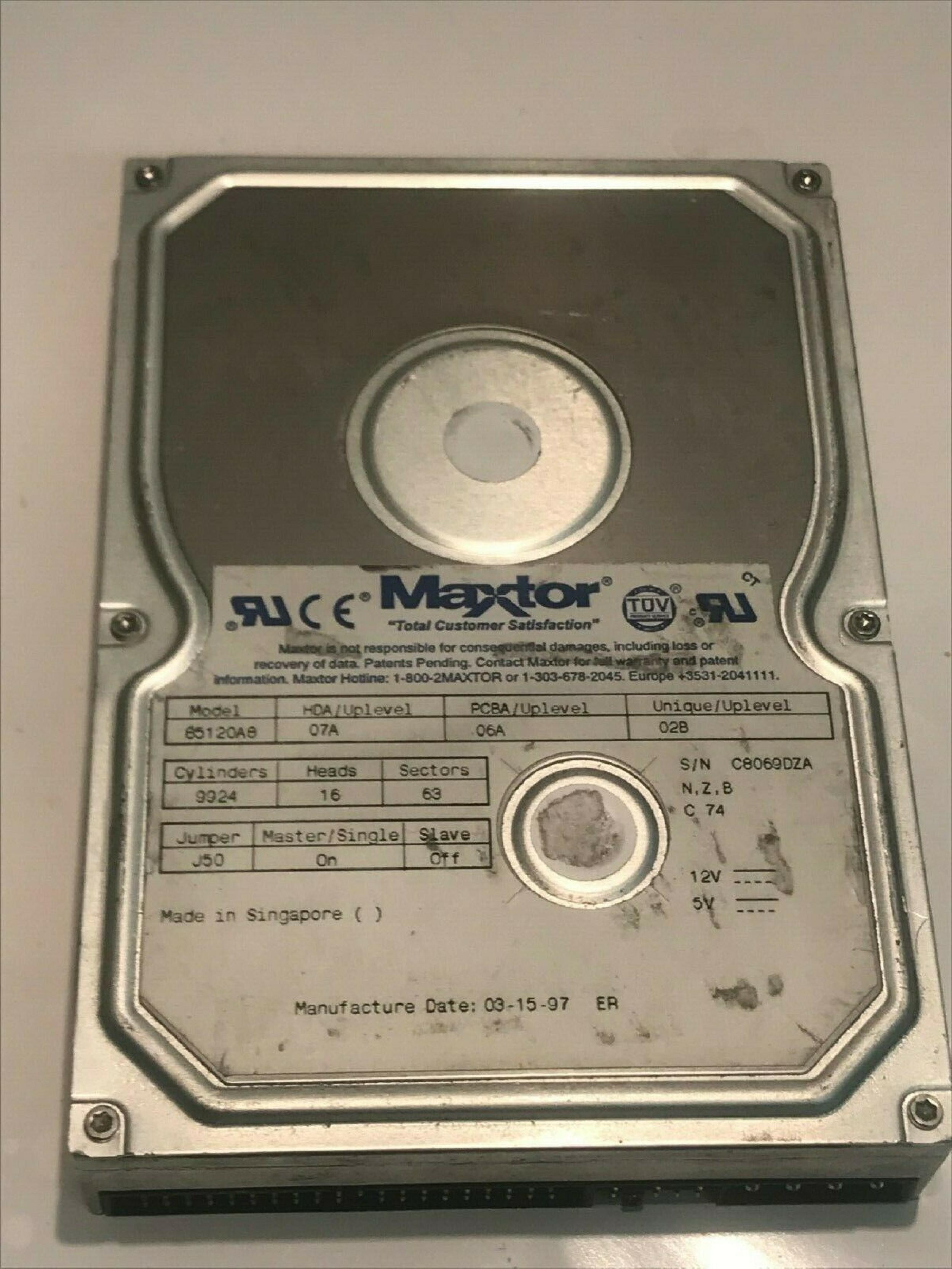 MAXTOR 85120A8 5.1GB 3.5 INCH 3H IDE HARD DRIVE