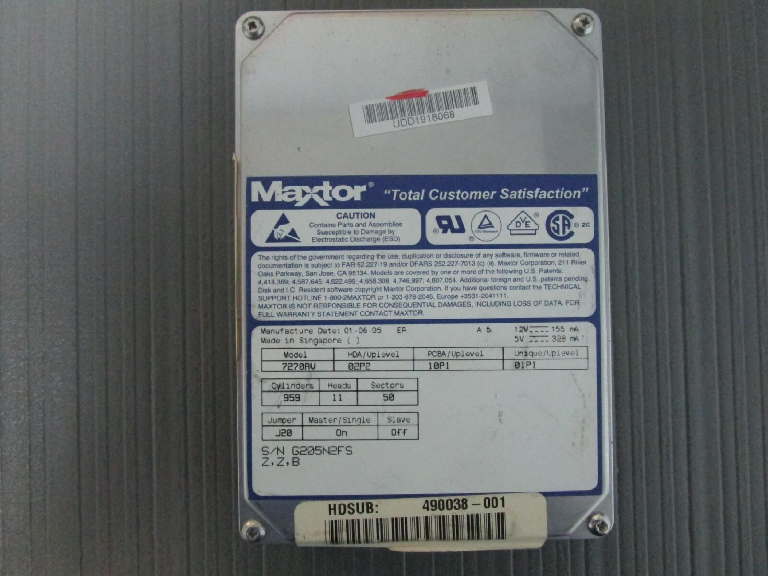 MAXTOR 7270AV 270MB IDE 3.5 INCH HARD DRIVE