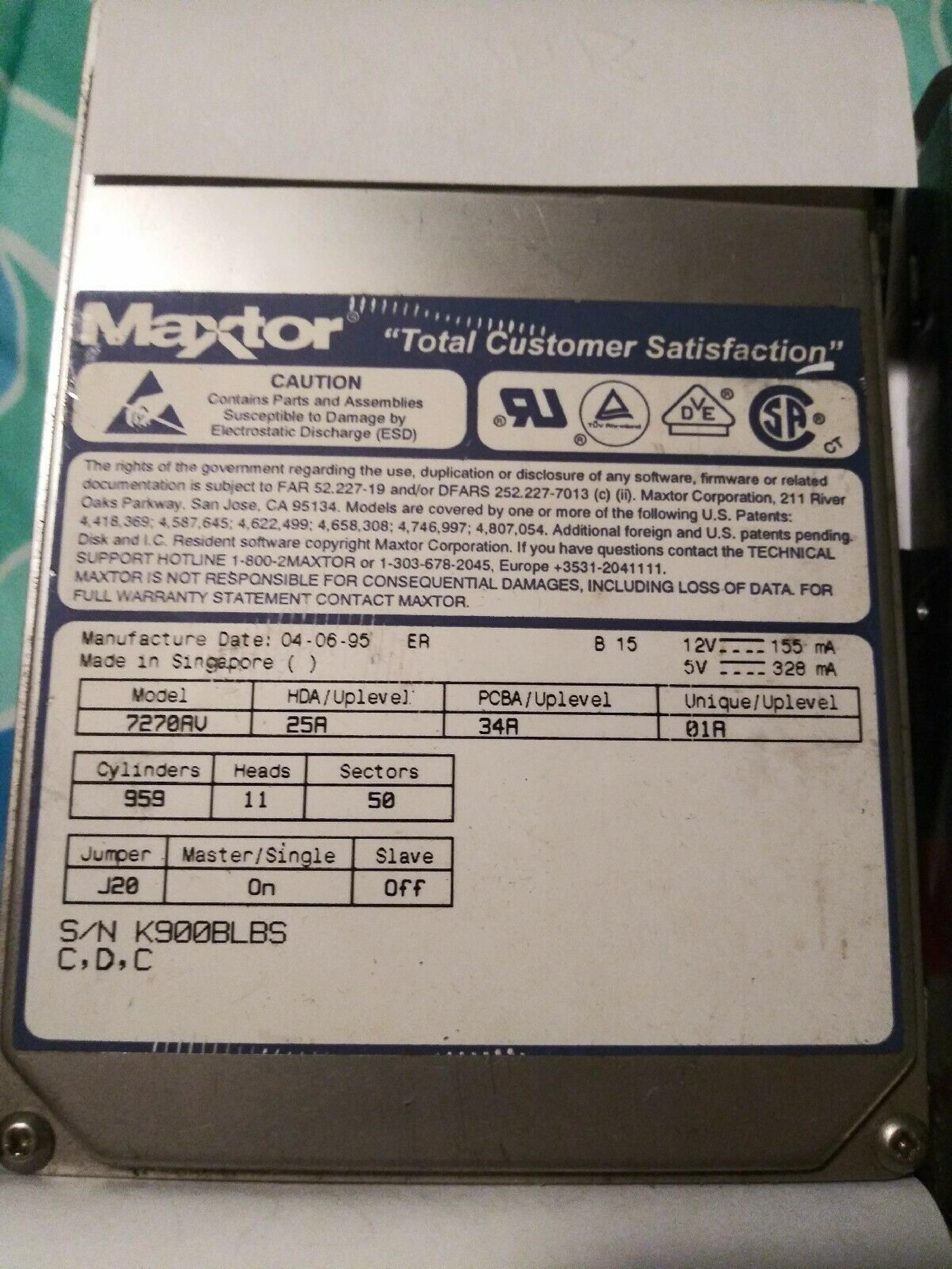 MAXTOR 7270AV 270MB IDE 3.5 INCH HARD DRIVE