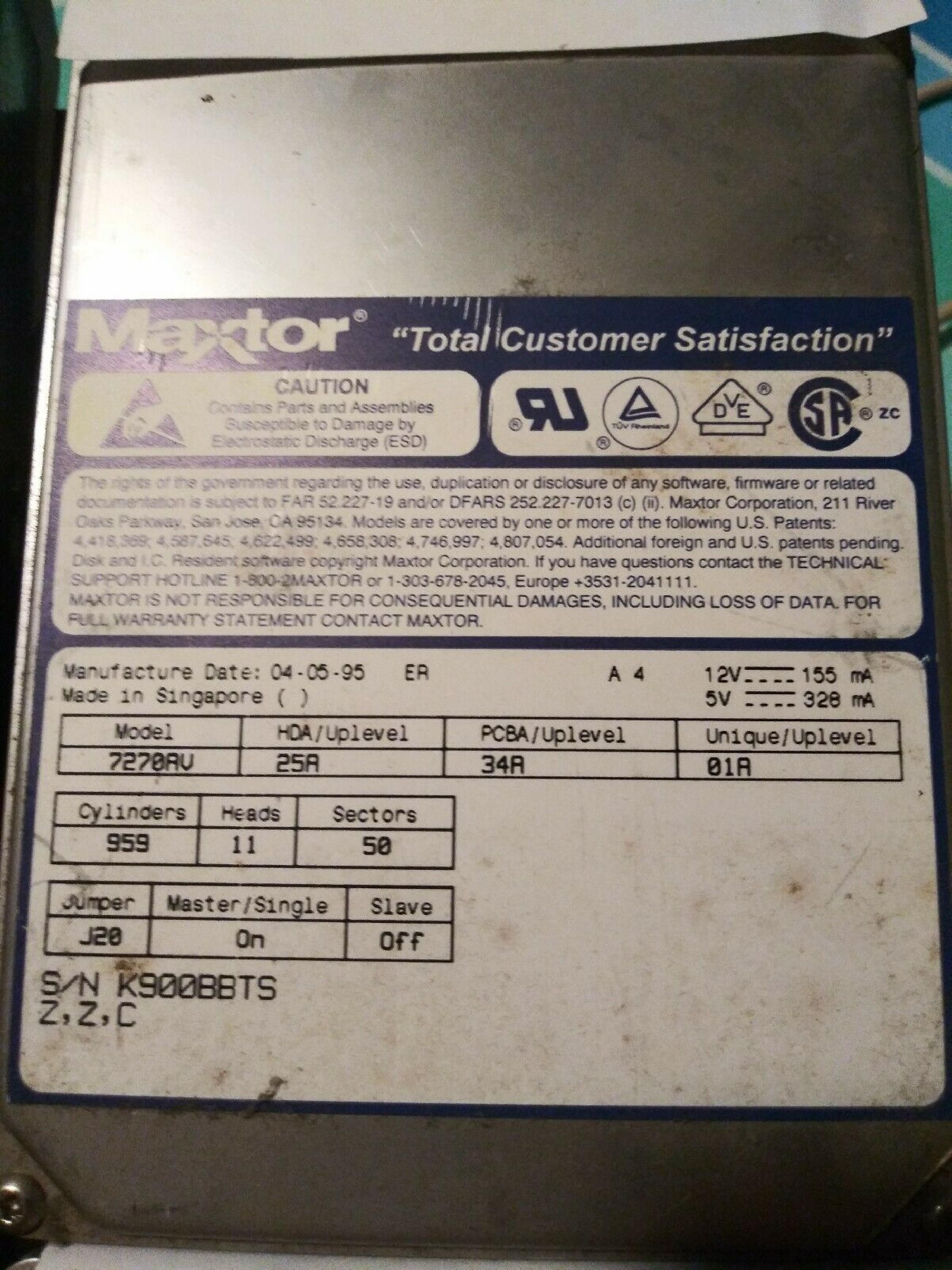MAXTOR 7270AV 270MB IDE 3.5 INCH HARD DRIVE
